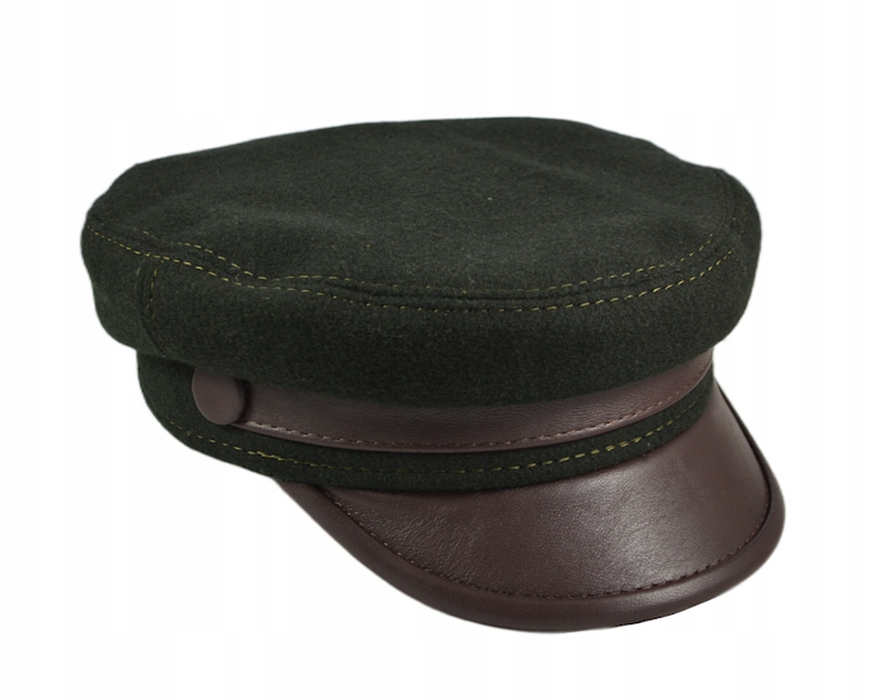 Vlněná čepice s koženým kšiltem zeleň Witleather