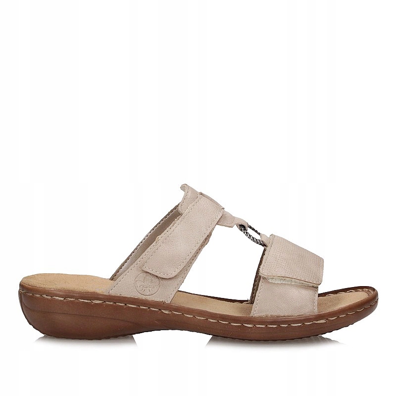 Nazouváky pantofle Rieker 60885-62 béžové, béžové, zapínání na na suchý zip