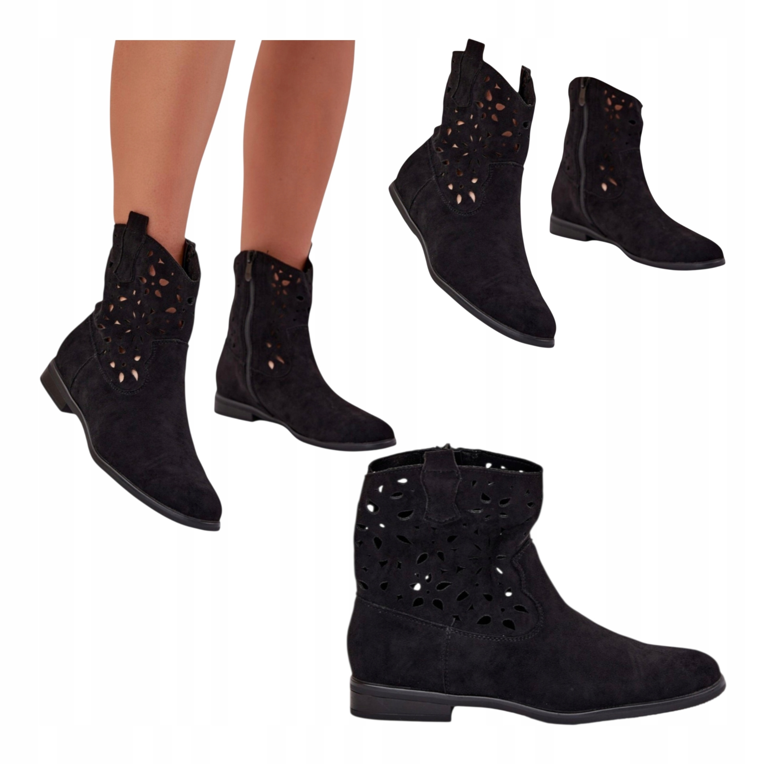 Dámské Kotníkové Boty s plochým podpatkem Klasické Semišové Letní Černé 40