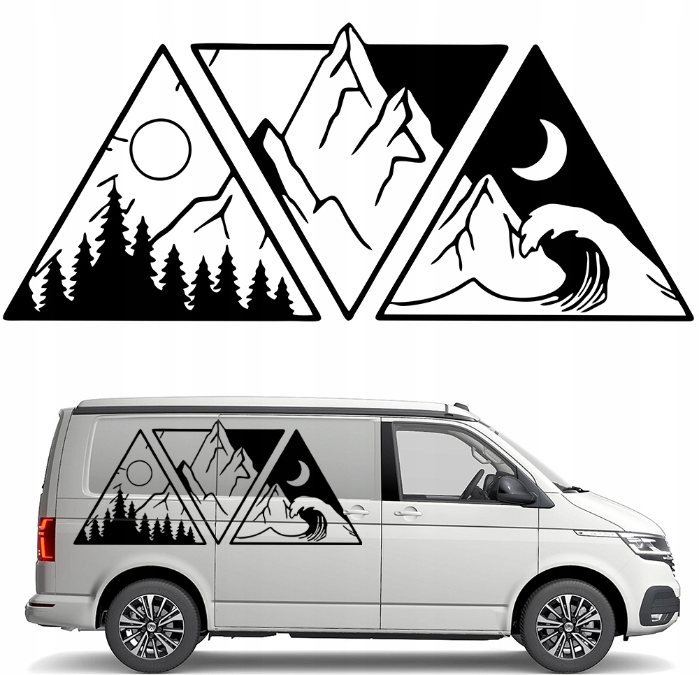 Samolepka Grafika na karavan Trojúhelníky Hory Mountains Les 90x208