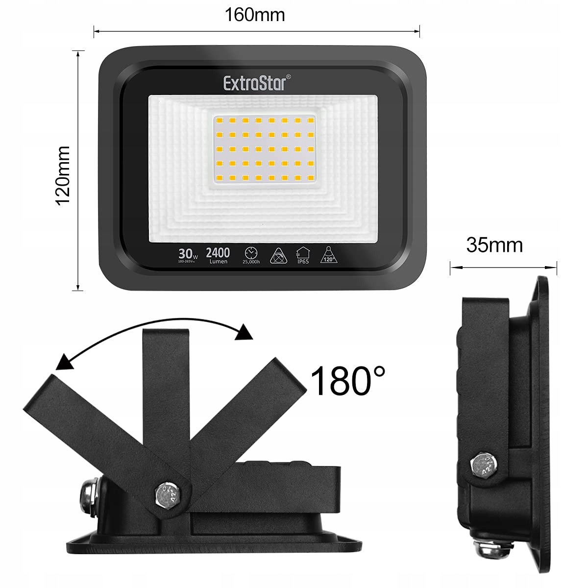 Reflektor LED Zewnętrzny Ciepły Biały Wodoodporny 30W 2 Szt EXTRASTAR — miniatura 4