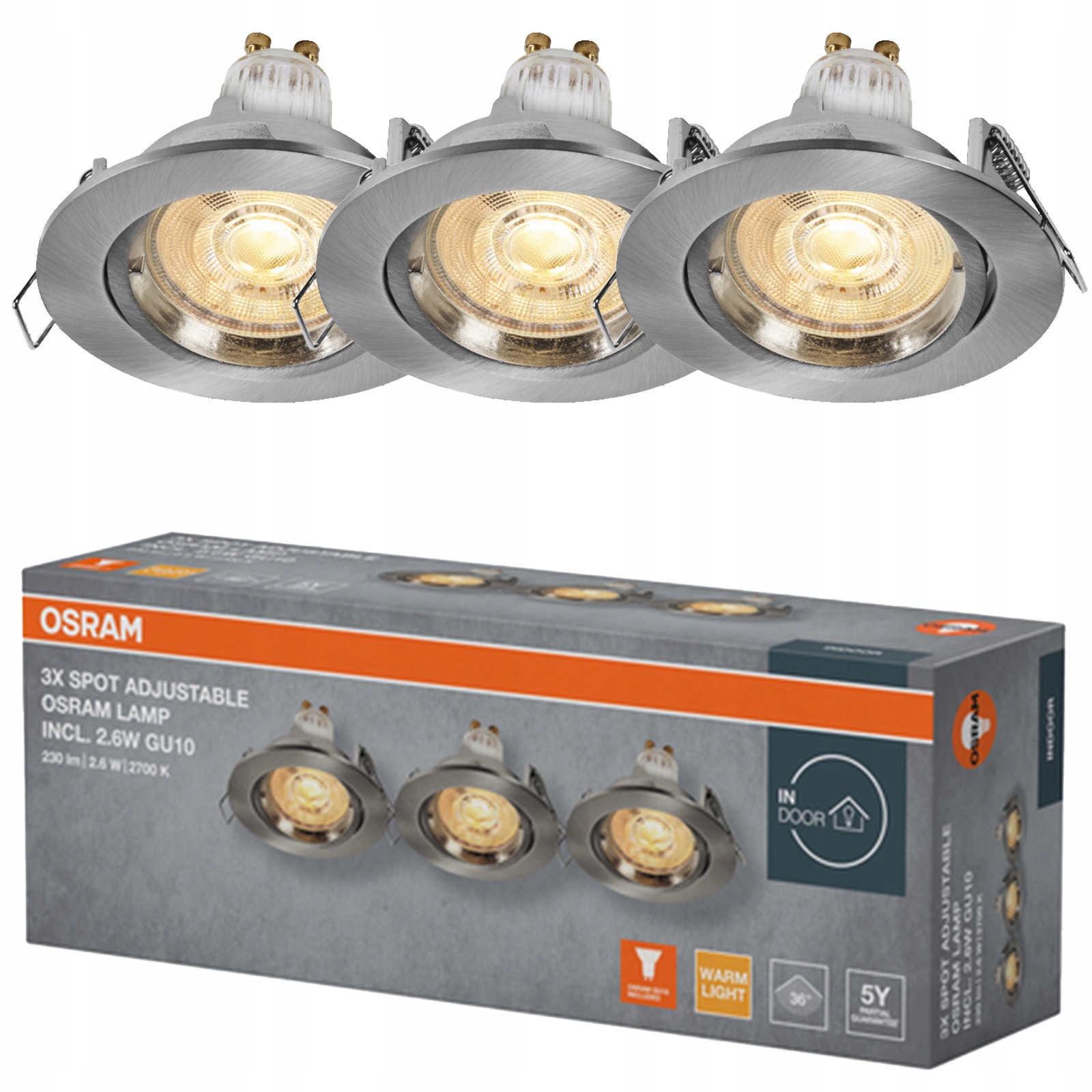 3x Stropní Led svítidlo GU10 2.6W 2700K stmívatelné Osram