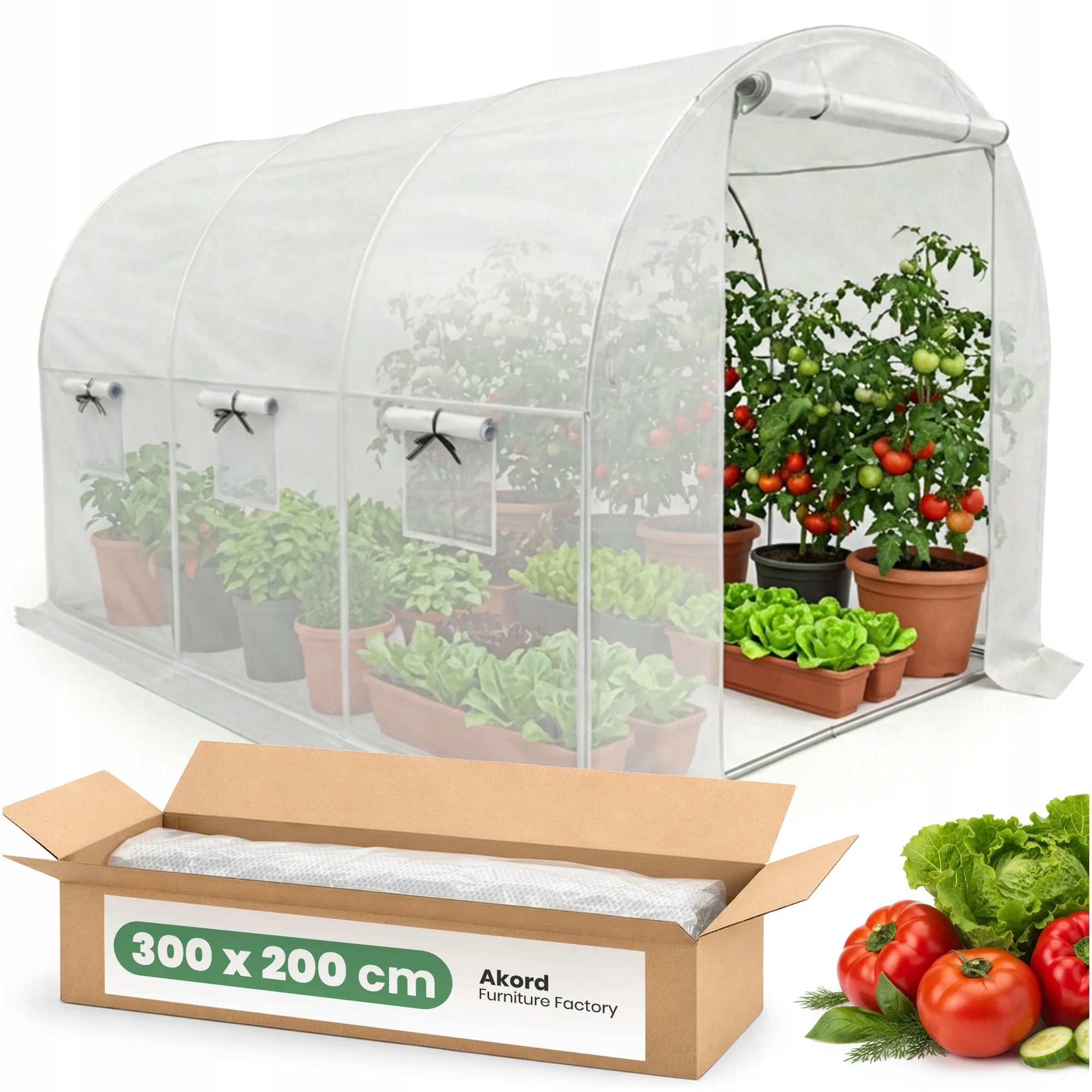 Zahradní skleník fóliový tunel 1D6OK Bílý 200x300x200 Akd