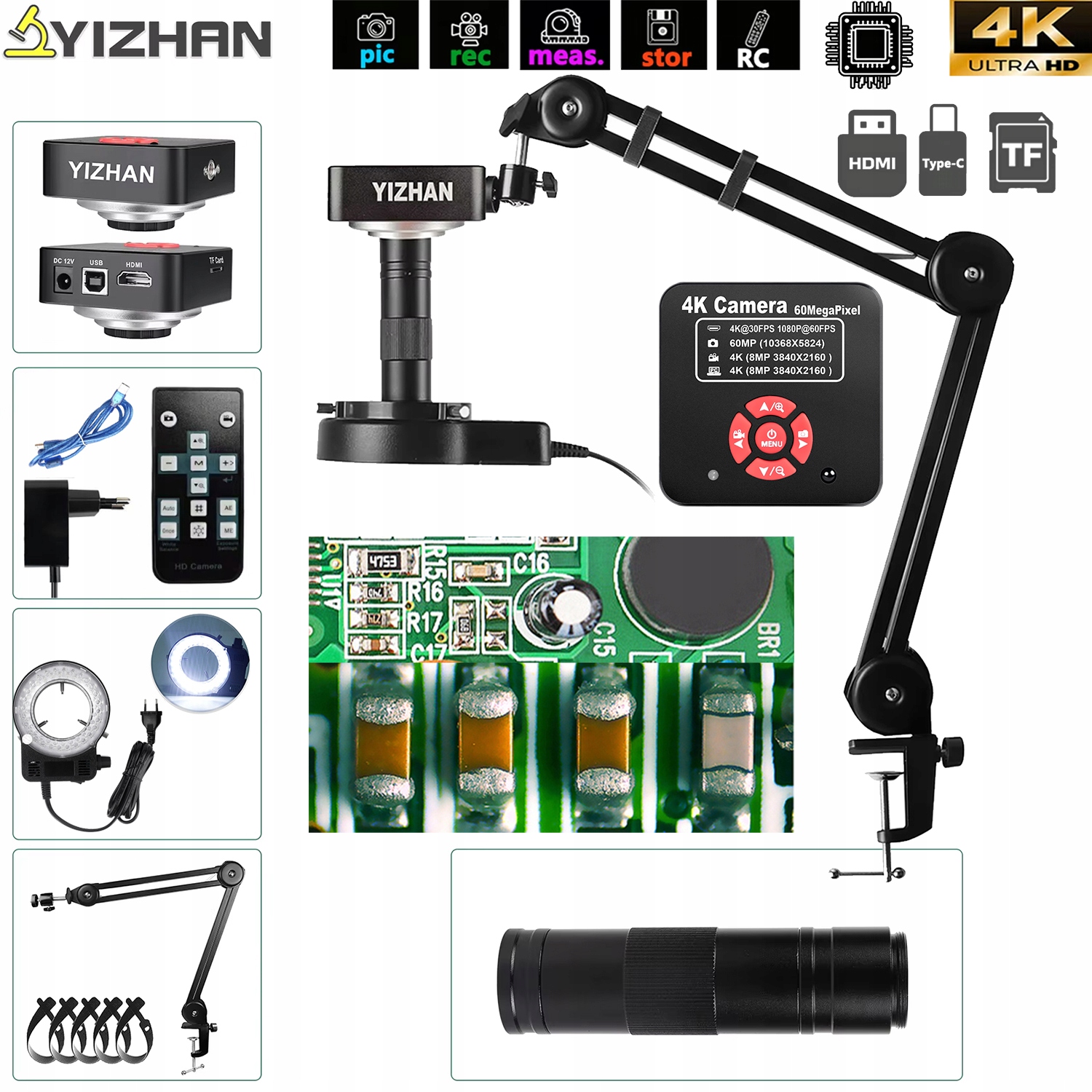 Mikroskop Cyfrowy Hd 60MP 4K Kuaiqu 1X-150X z Hdmi i Usb