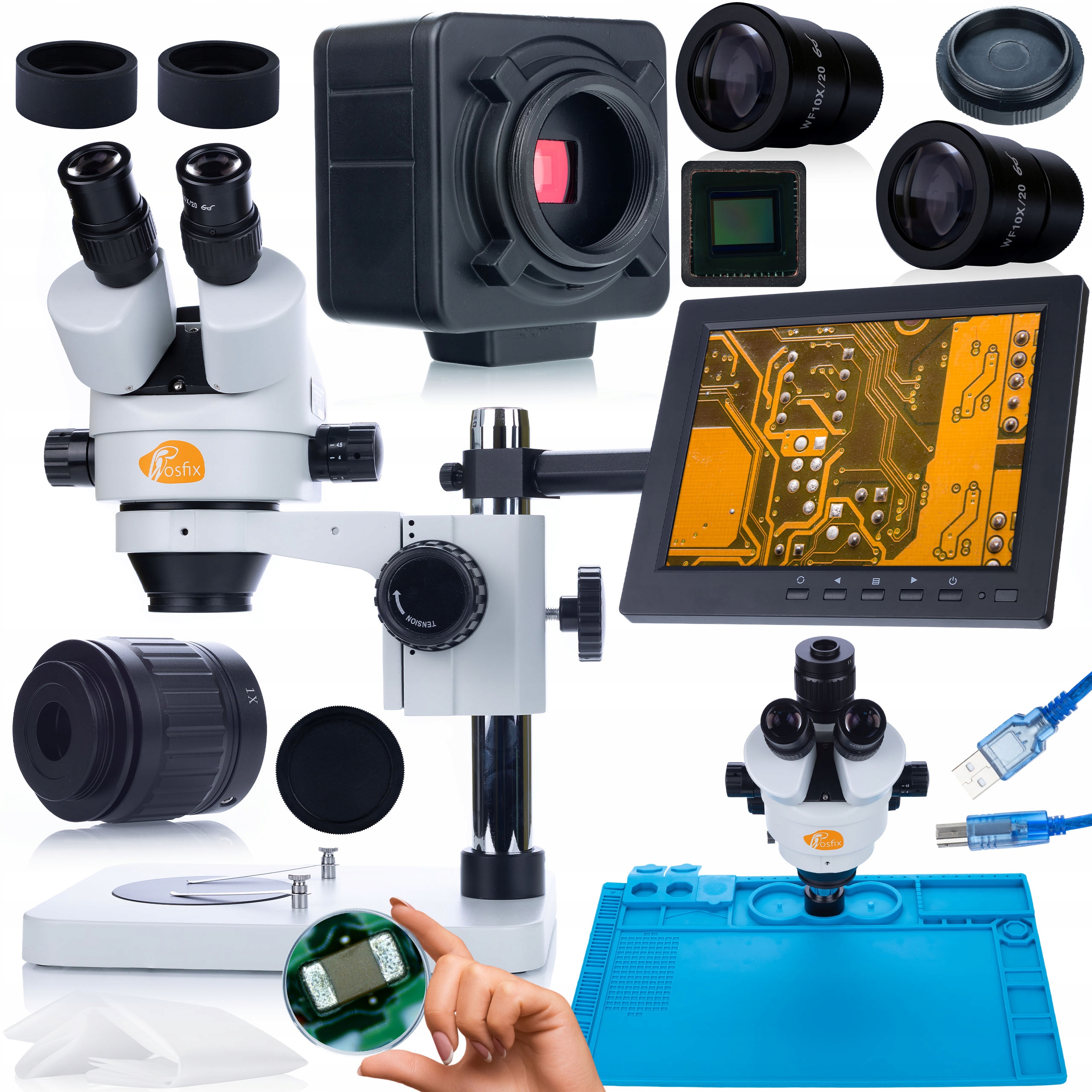 Sada Trinokulárních Mikroskopů Mercury Kamera Základna Držák Displej