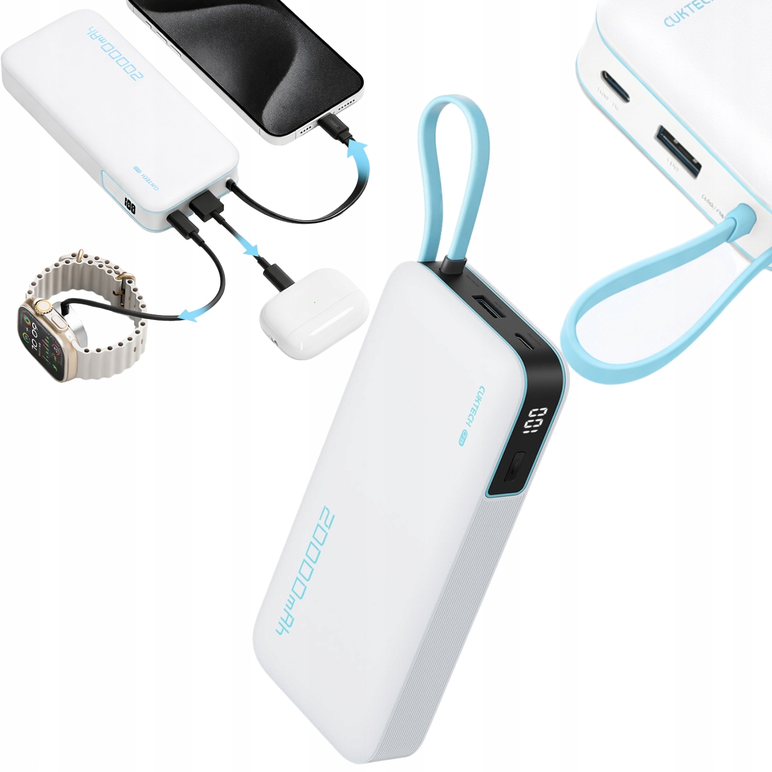 Výkonná Powerbanka Rychlé Nabíjení 55W 20000 mAh Prostorný Kabel Usb C Cuktech