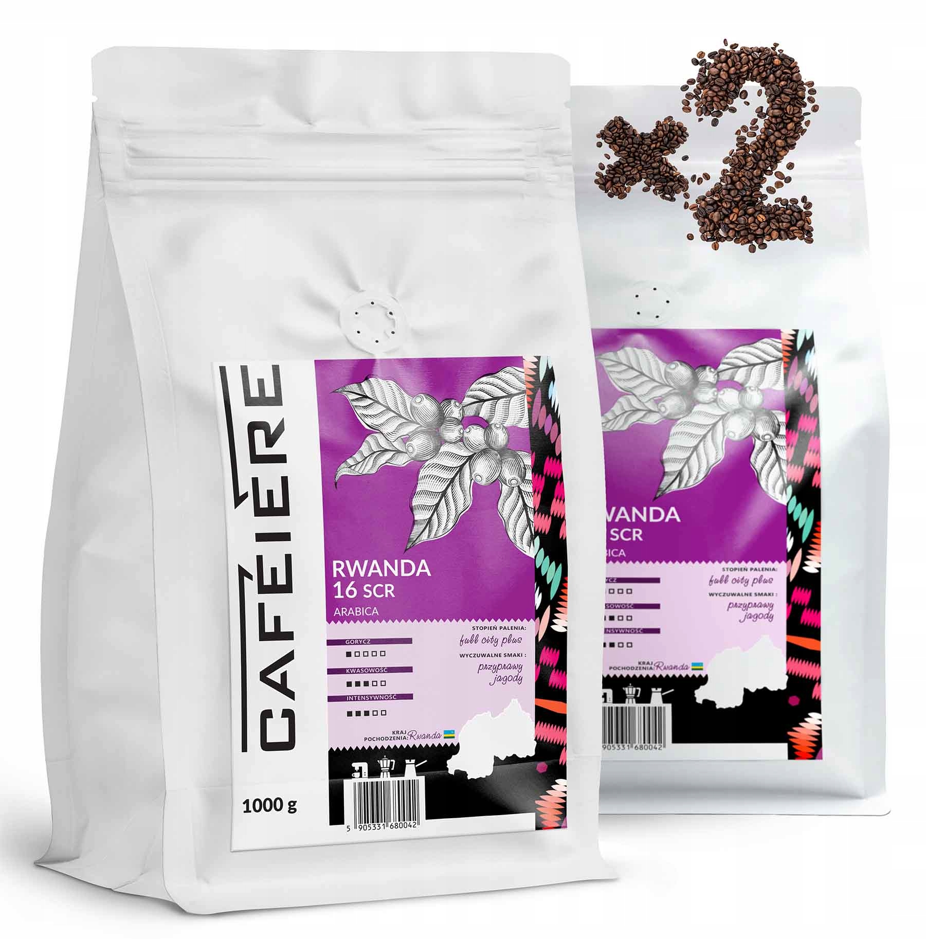Levně Káva zrnková Rwanda, 16 scr, 1 kg x 2 Čerstvě pražená Arabica 100% Cafeiere