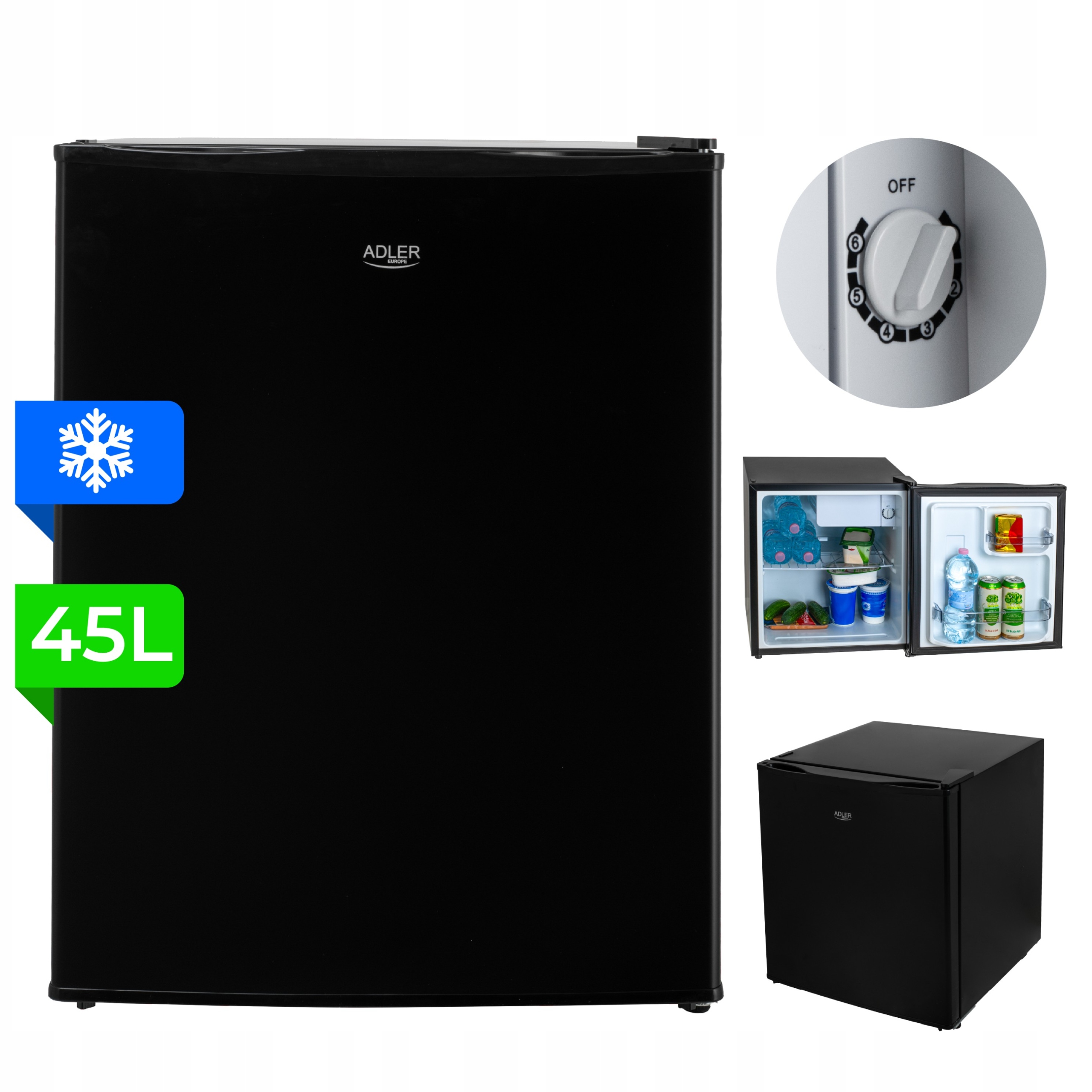 Lodówka Podblatowa 45L Metalowe Drzwi 6 Stopni Chłodzenia Czarna