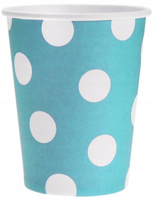 KUBECZKI JEDNORAZOWE NIEBIESKIE GROCHY GROSZKI NA URODZINY 6szt