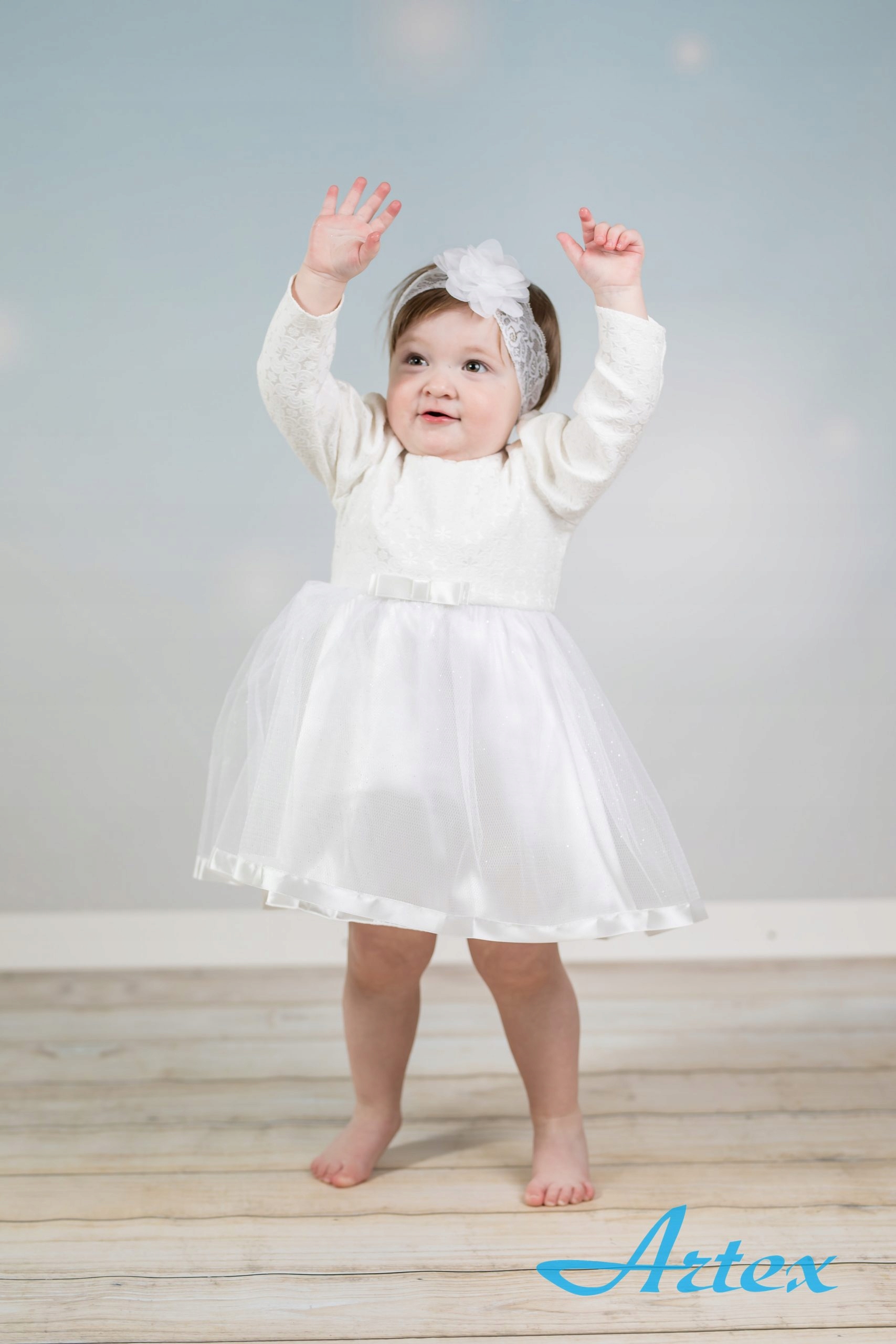 SUKIENKA długi rękaw DO CHRZTU ecru żakardowa 74 Rozmiar 74