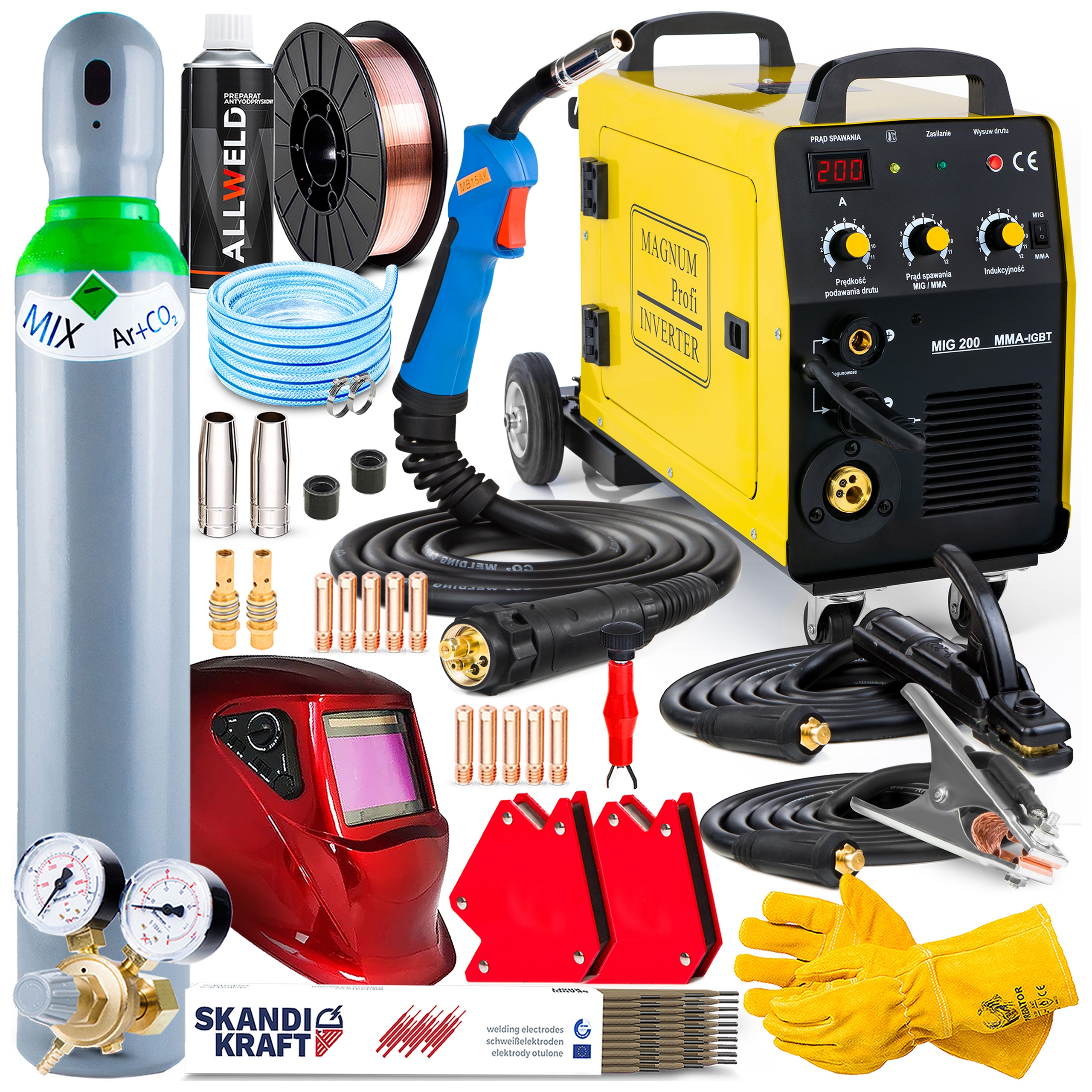 Svářečka Migomat Magnum Mig 200 Mma Kn Igbt 230V 200A Lutosvařovací Sada