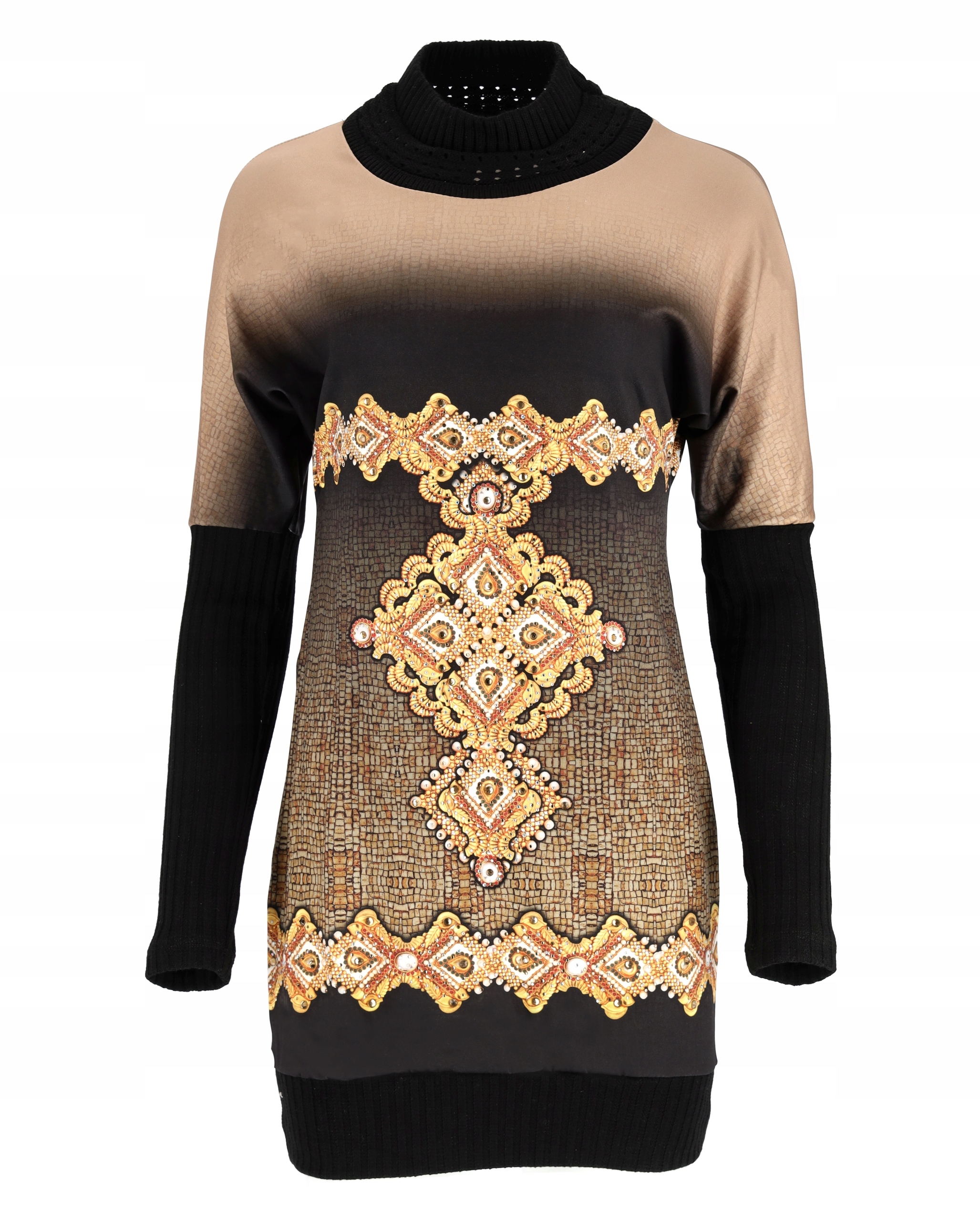 Tunika Šaty Dámská Halenka Těsná S Rolákem Elegantní Se Vzory