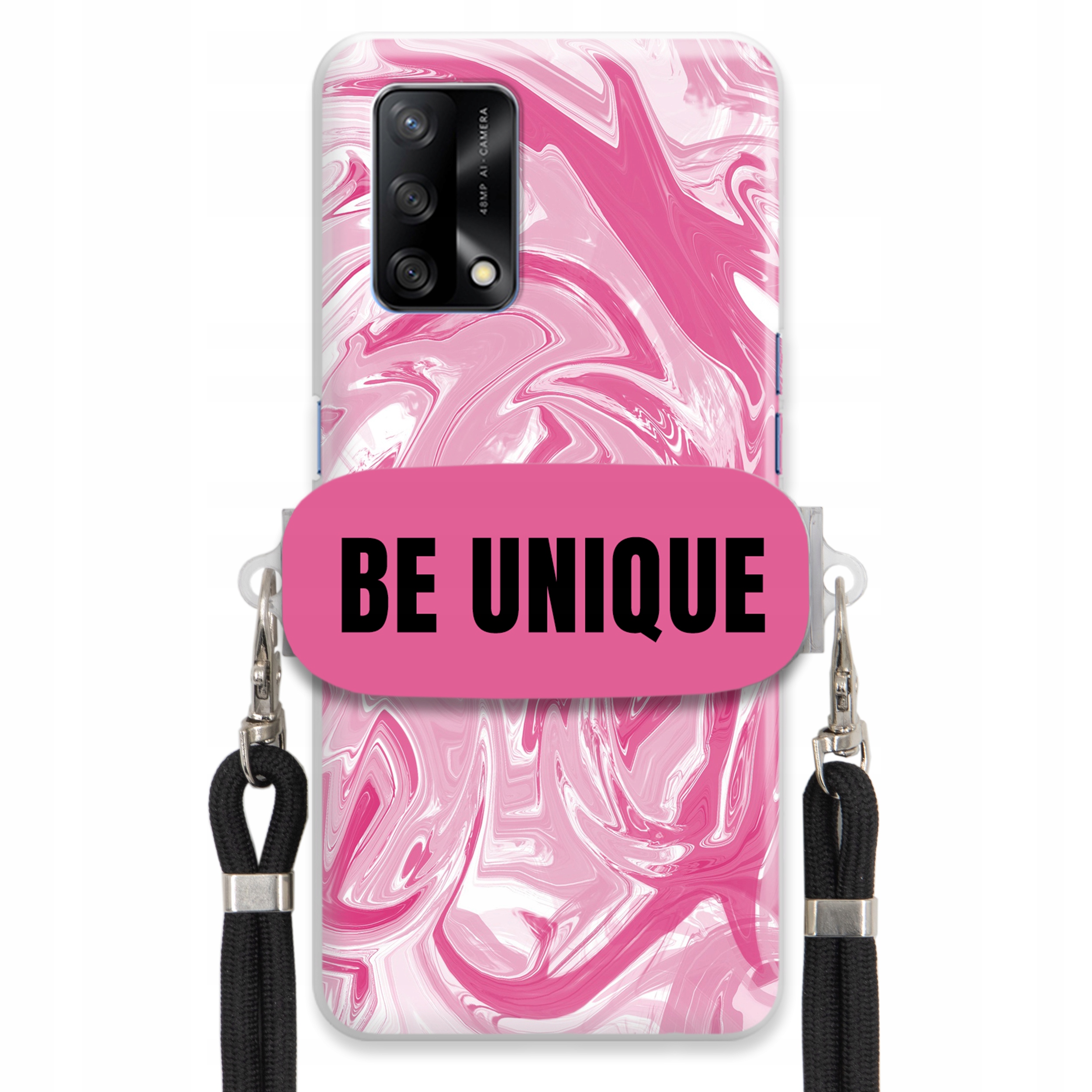 Puzdro pre Oppo A74 4GCase Upevňovacia šnúra Čierna Ružová Mramor Be Unique