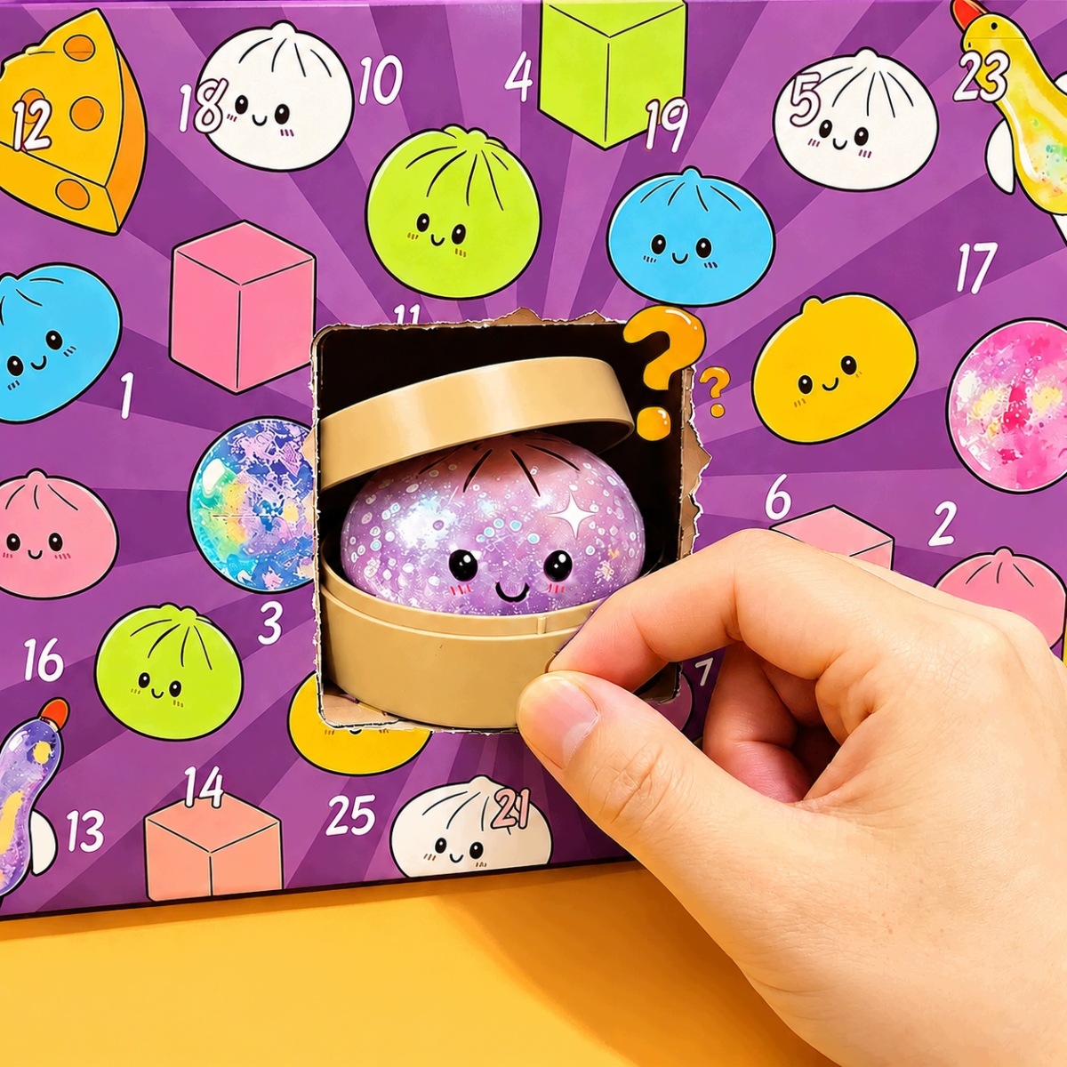 Адвент-календарь Mystery Dumpling, 24 разноцветные мялки-фигурки Squishy — фото 5