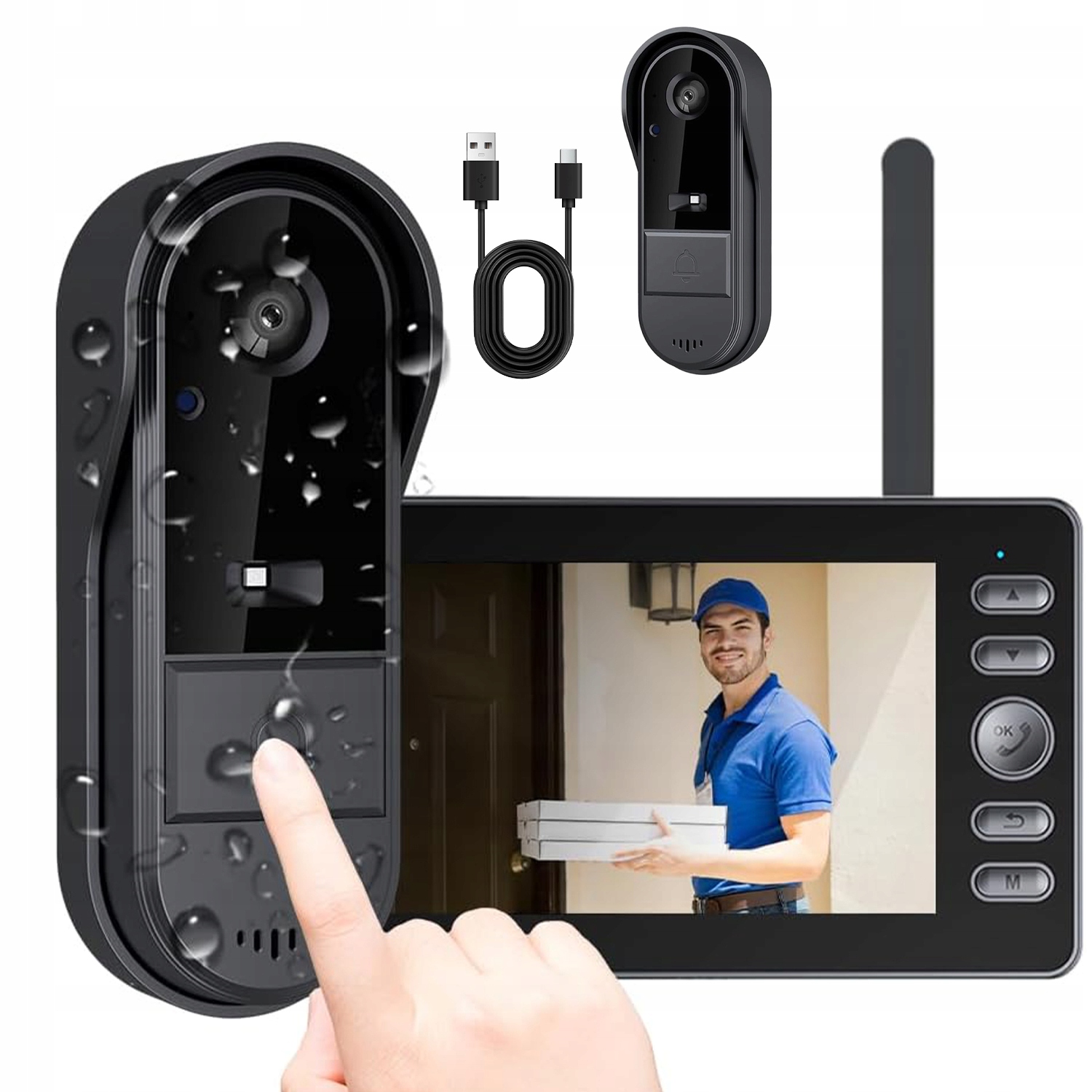 Bezdrátový Videozvonek 2.4GHZ S Obrazovkou 43 Palců, Úhel 170 IP65