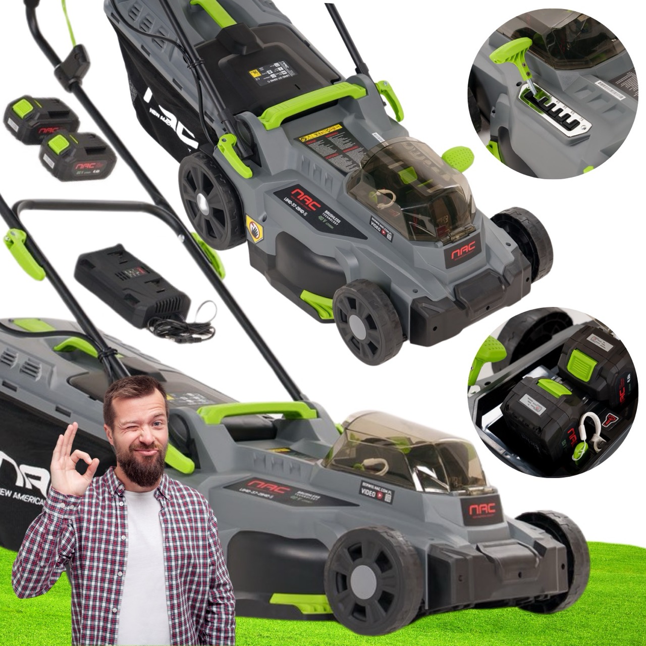 Akumulátorová Kosačka Nac 37 CM 35 L 20 V Indukčný Motor Nabíjačka 2XAKU