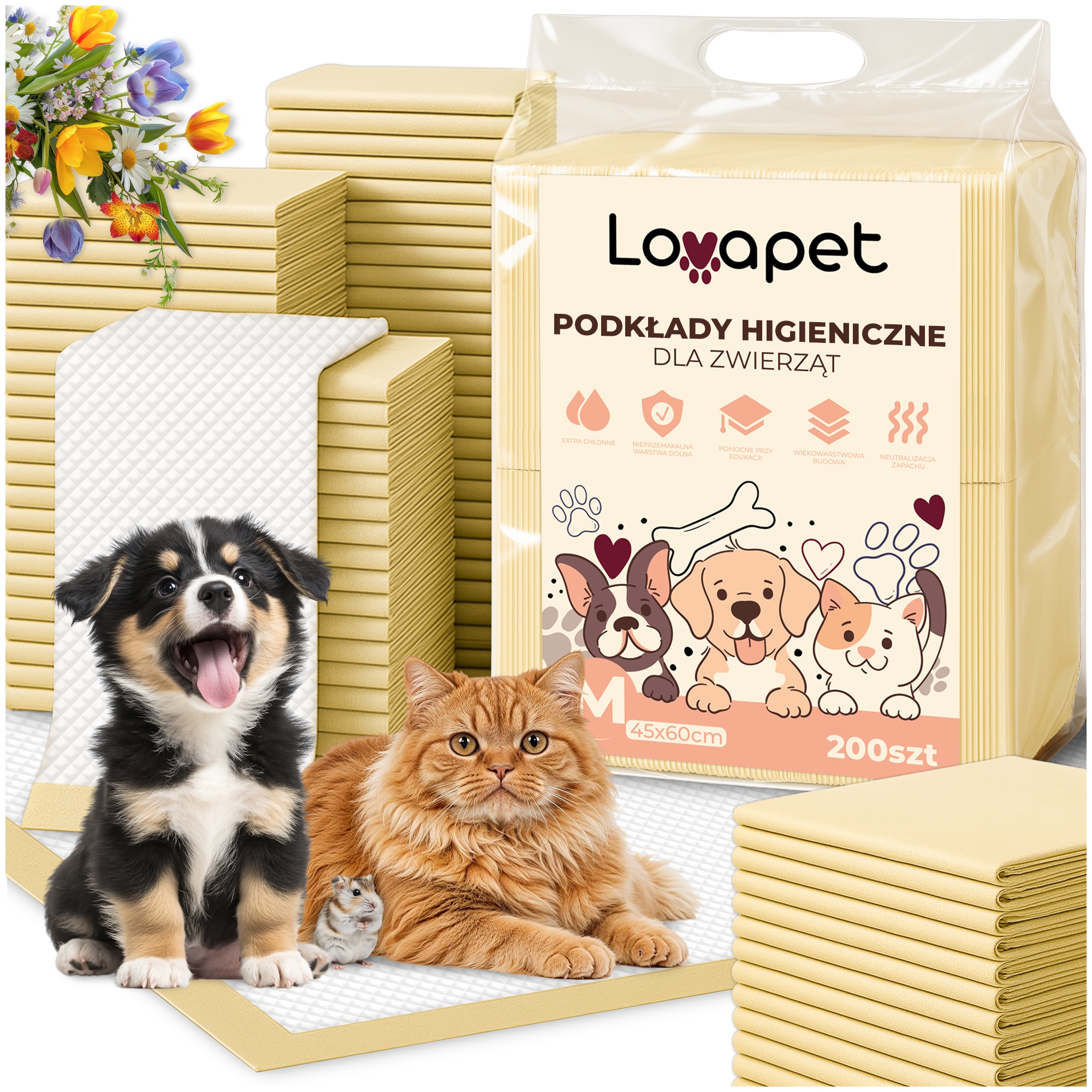 Levně Hygienické Podložky 45x60 Podložky Pro Psy Koček Zvířat Silné Absorpční 200x