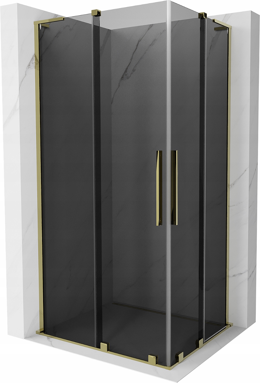 Mexen Velar L Kout 90x80 cm, posuvný, grafit/zlato, tvrzené sklo