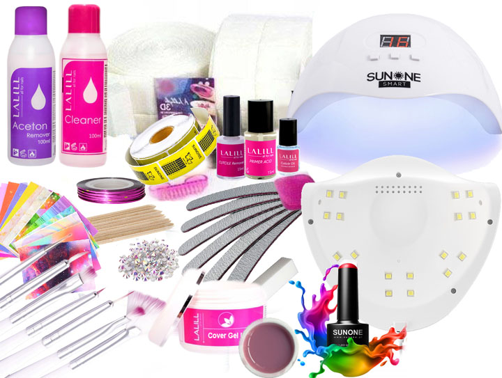 LAMPA SUNONE LED +ZESTAW DO ROBIENIA PAZNOKCI ŻELE