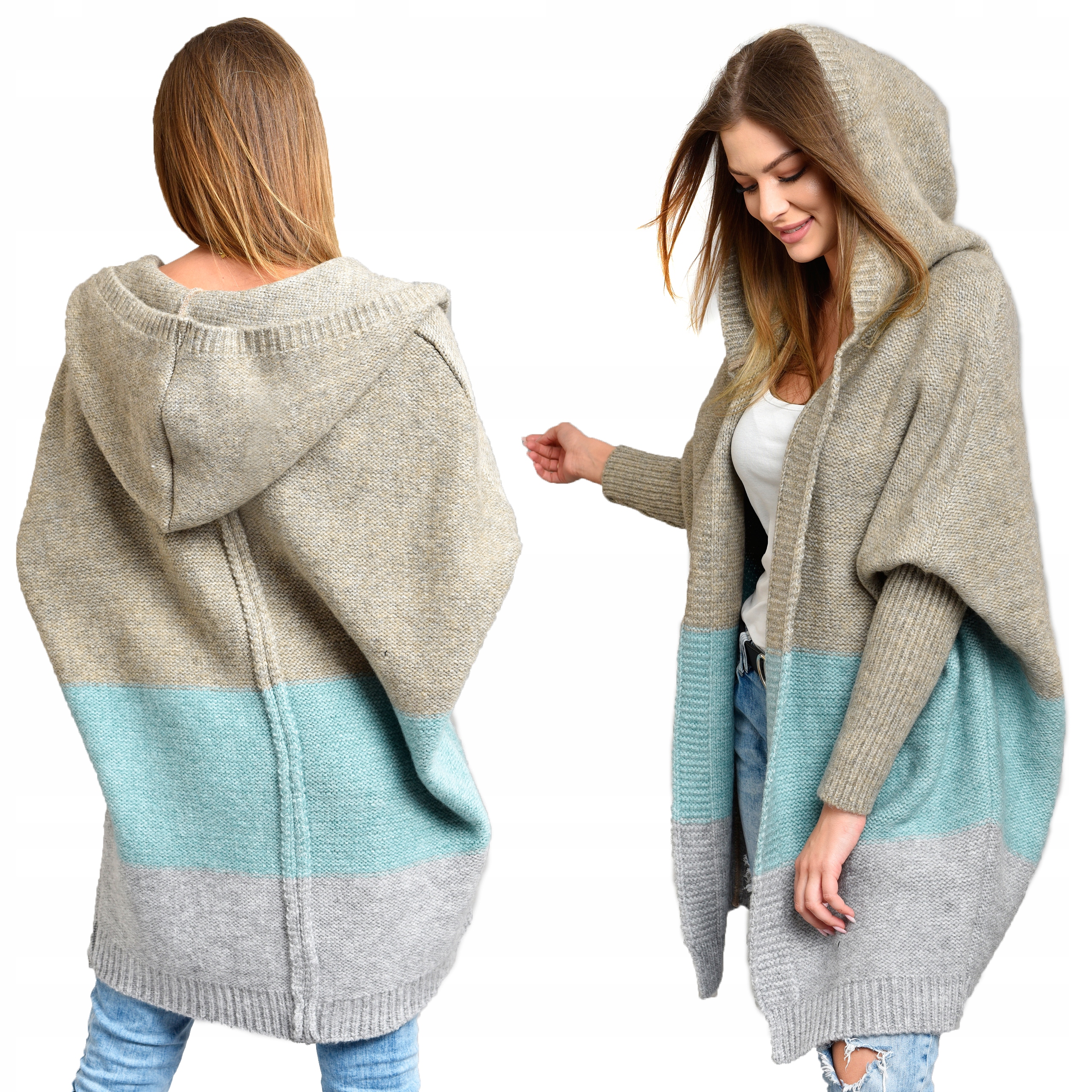 

Noriss polski kardigan sweter Oversize w trzy pasy