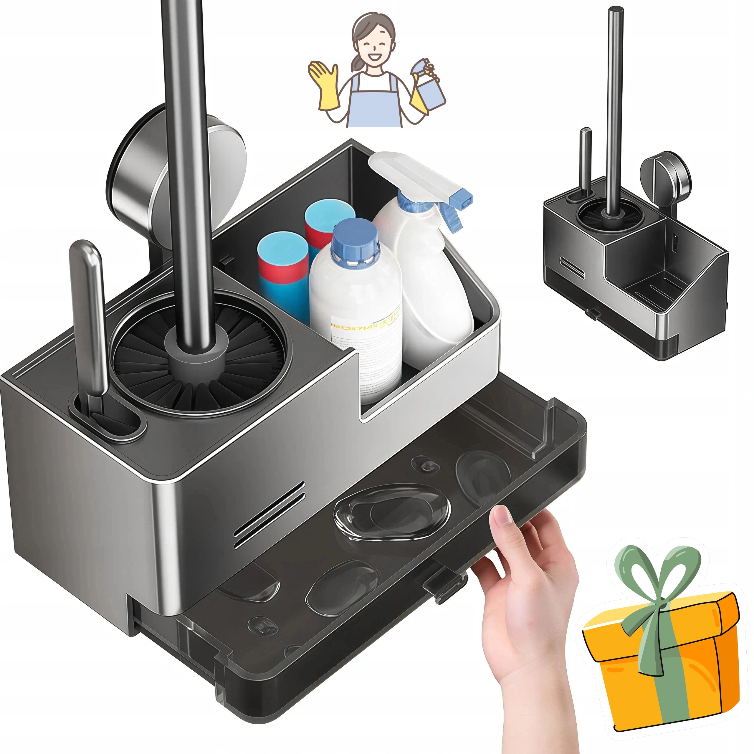 Věšák na toaletní kartáč Šedý Metalický s přilbou bez Drillingu