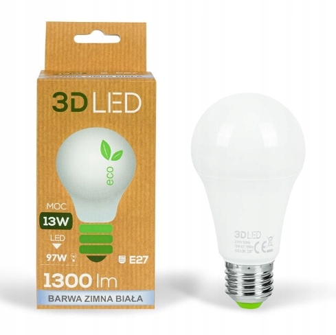 

Żarówka 3D Led 13W E27 barwa 6500K zimna biel