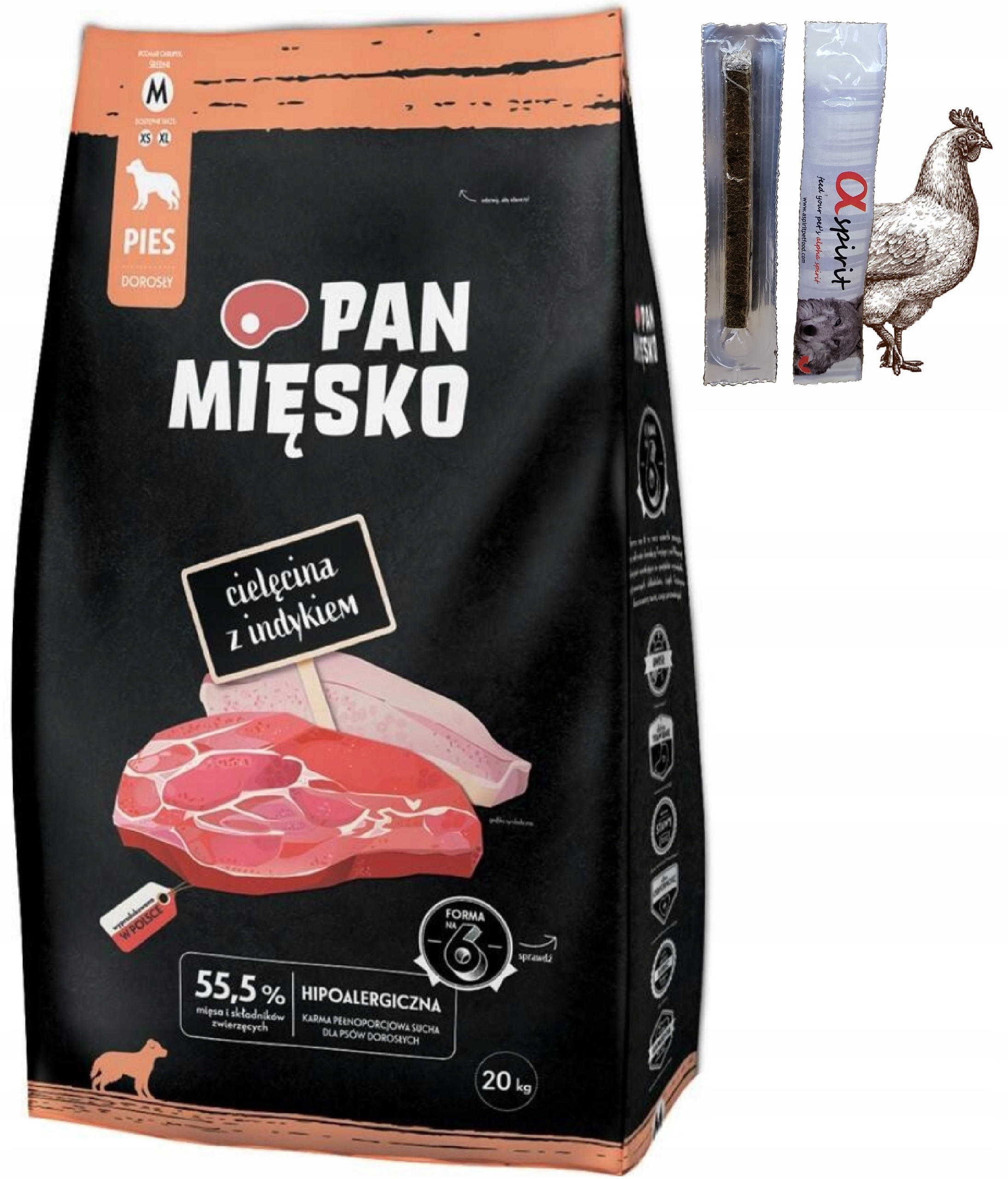 Pan Mięsko Karma sucha Cielęcina z Indykiem chrupki M 20kg hipoalergiczna