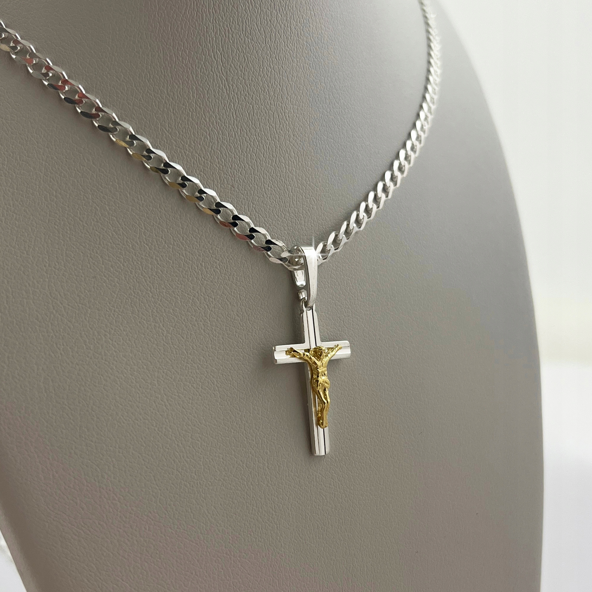 SREBRNY ŁAŃCUSZEK KOMUNIJNY Z KRZYŻYKIEM PRÓBA 925 + GRAWER GRATIS CHRZEST Materiał Pozłacany Srebro Srebro pozłacane