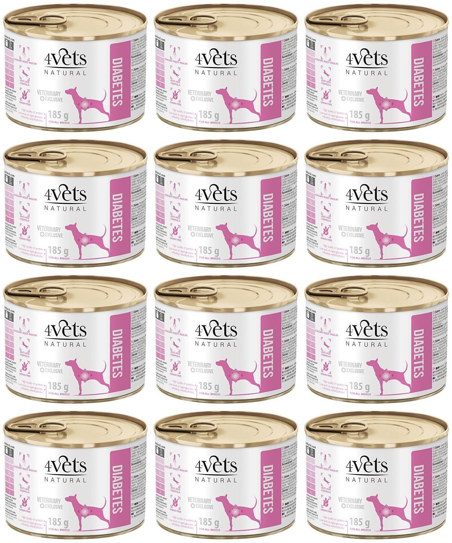 Levně 4Vets Natural Krmivo pro psy s cukrovkou 12 x 185 g