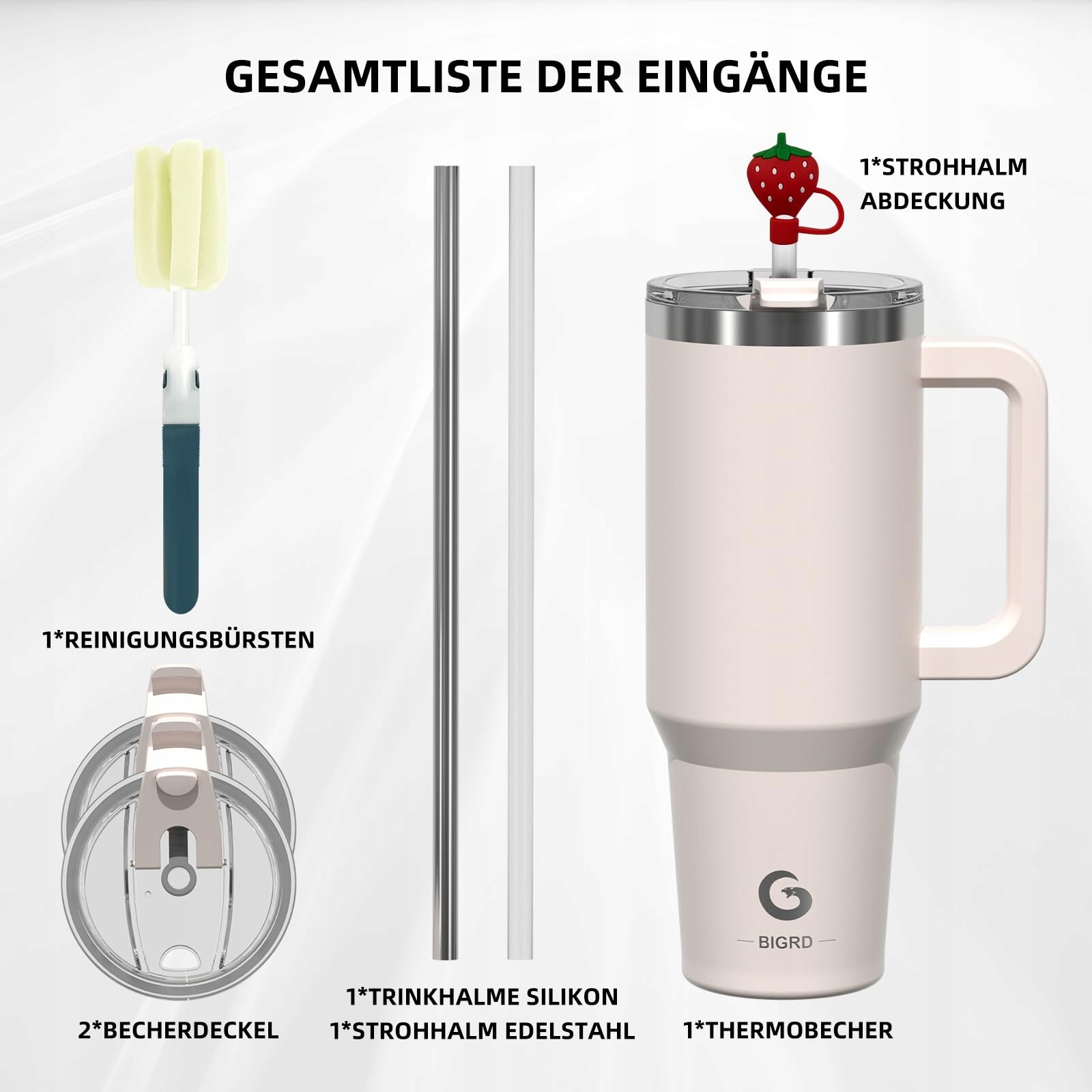 BIGRD KUBEK TERMICZNY 1.18L STAL NIERDZEWNA Z UCHEM I SŁOMKĄ RÓŻOWY — miniatura 9