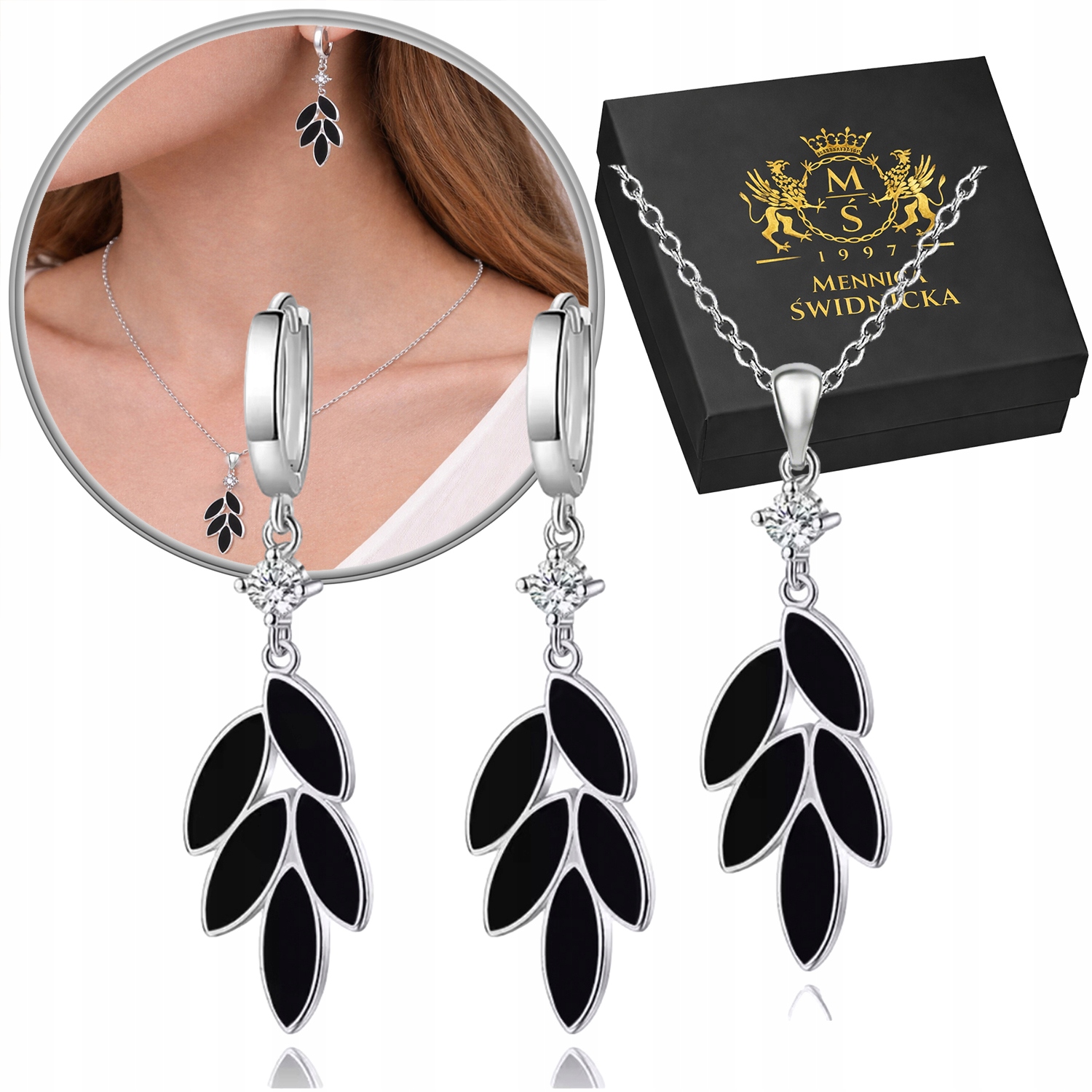 Stříbrný komplet šperků Lístky Náušnice a náhrdelník Stříbro 925 Gravírování