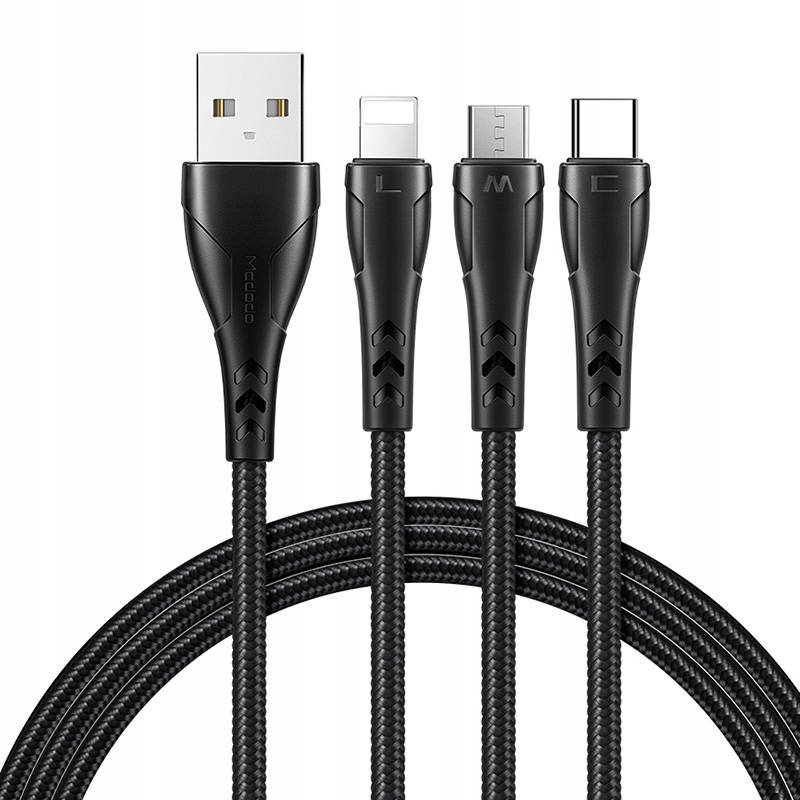 MCDODO KABEL PRZEWÓD 3W1 USB DO USB TYP C / LIGHTNING / MICRO USB 3A 1.2M Stan opakowania oryginalne
