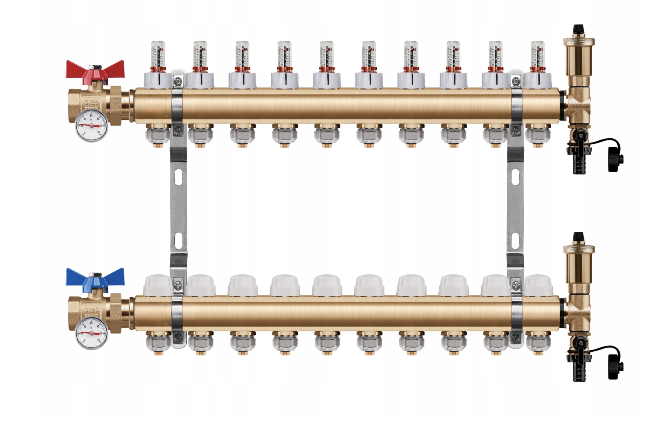 Rozdělovač podlahového vytápění 10 Pex Kulový Ventil Jednoduchý Teploměr
