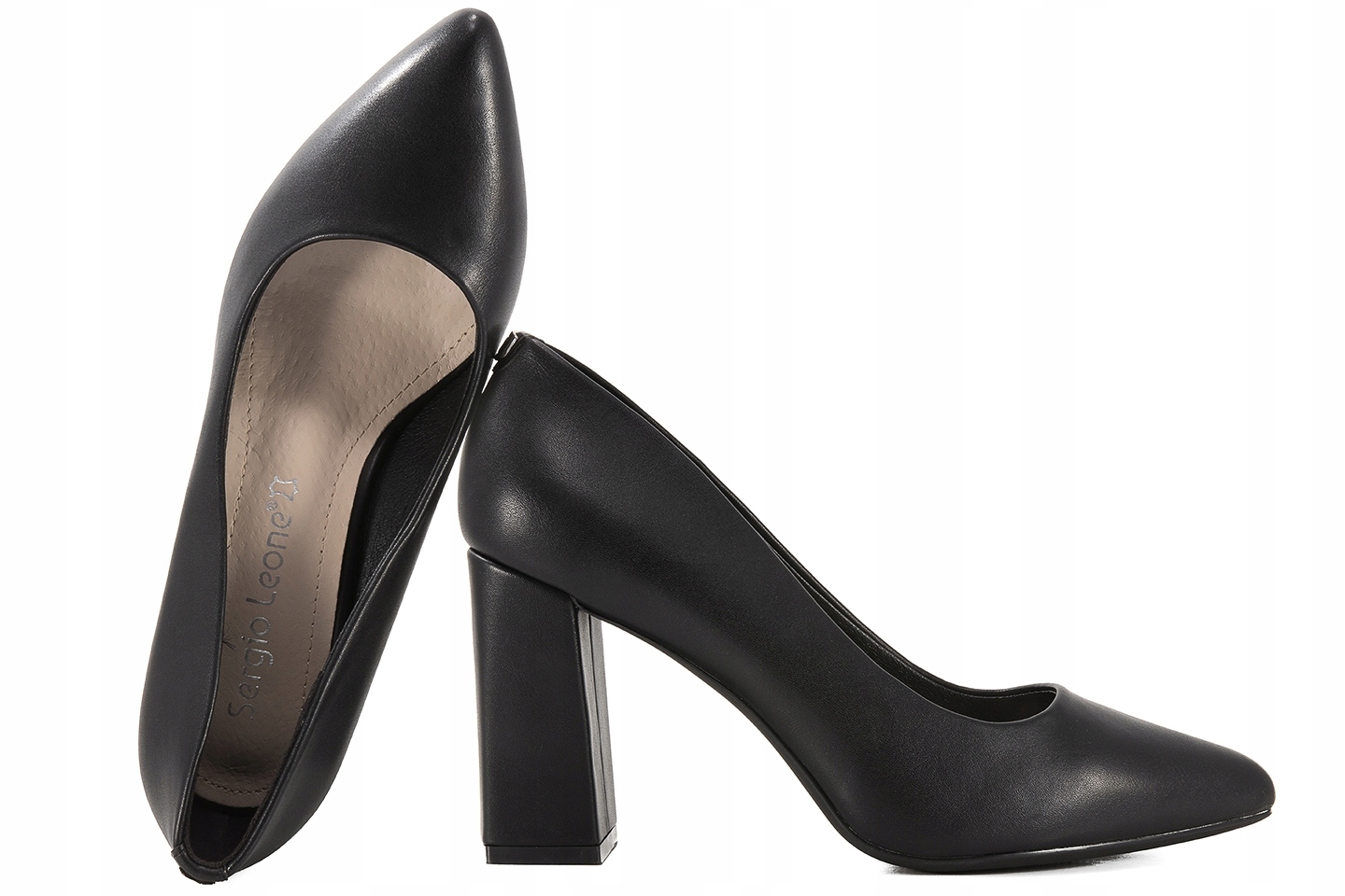 Sergio Leone PB216 Czółenka Damskie Półbuty Na Obcasie czarne 39 Czarny