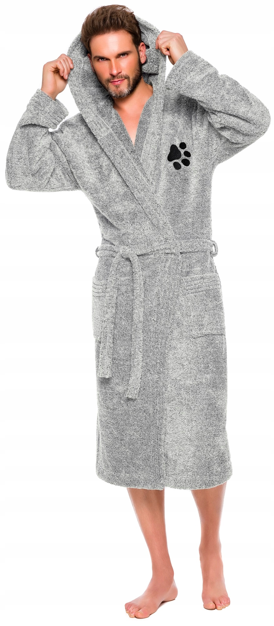 ŁAPKA DŁUGI GRUBY CIEPŁY SZLAFROK MĘSKI KAPTUR M Płeć mężczyzna