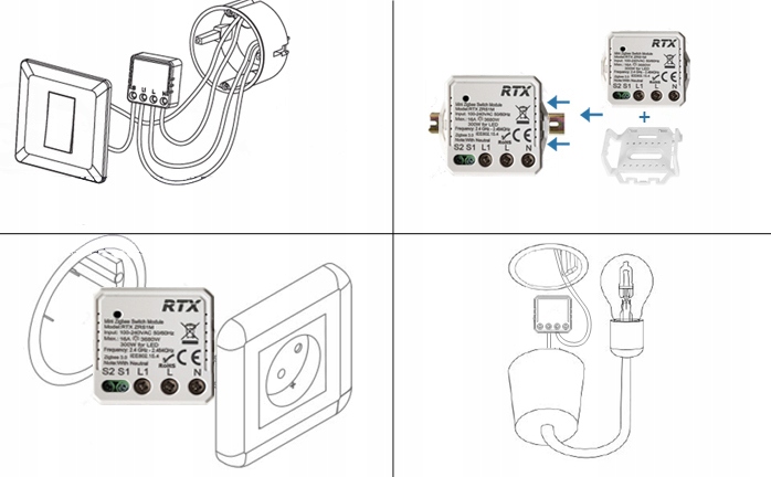 RTX Moduł MINI Przekaźnik Sterownik 1kanał TUYA ZigBee + RF Komunikacja ZigBee