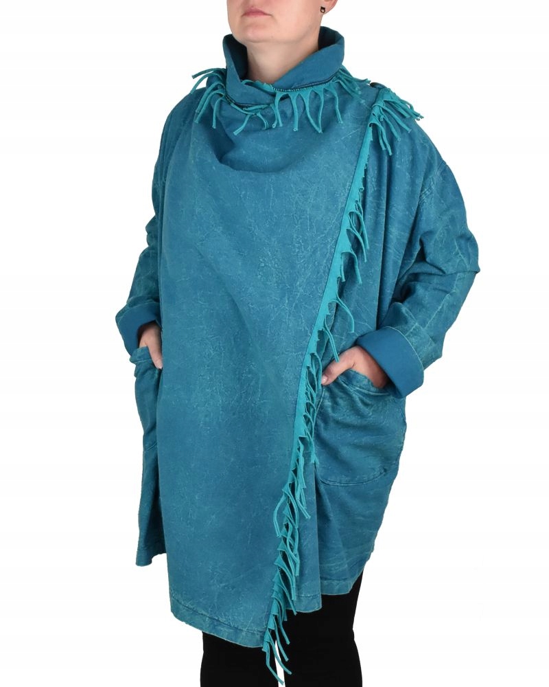 Kardigan Tida, tyrkysový, světle tyrkysové třásně