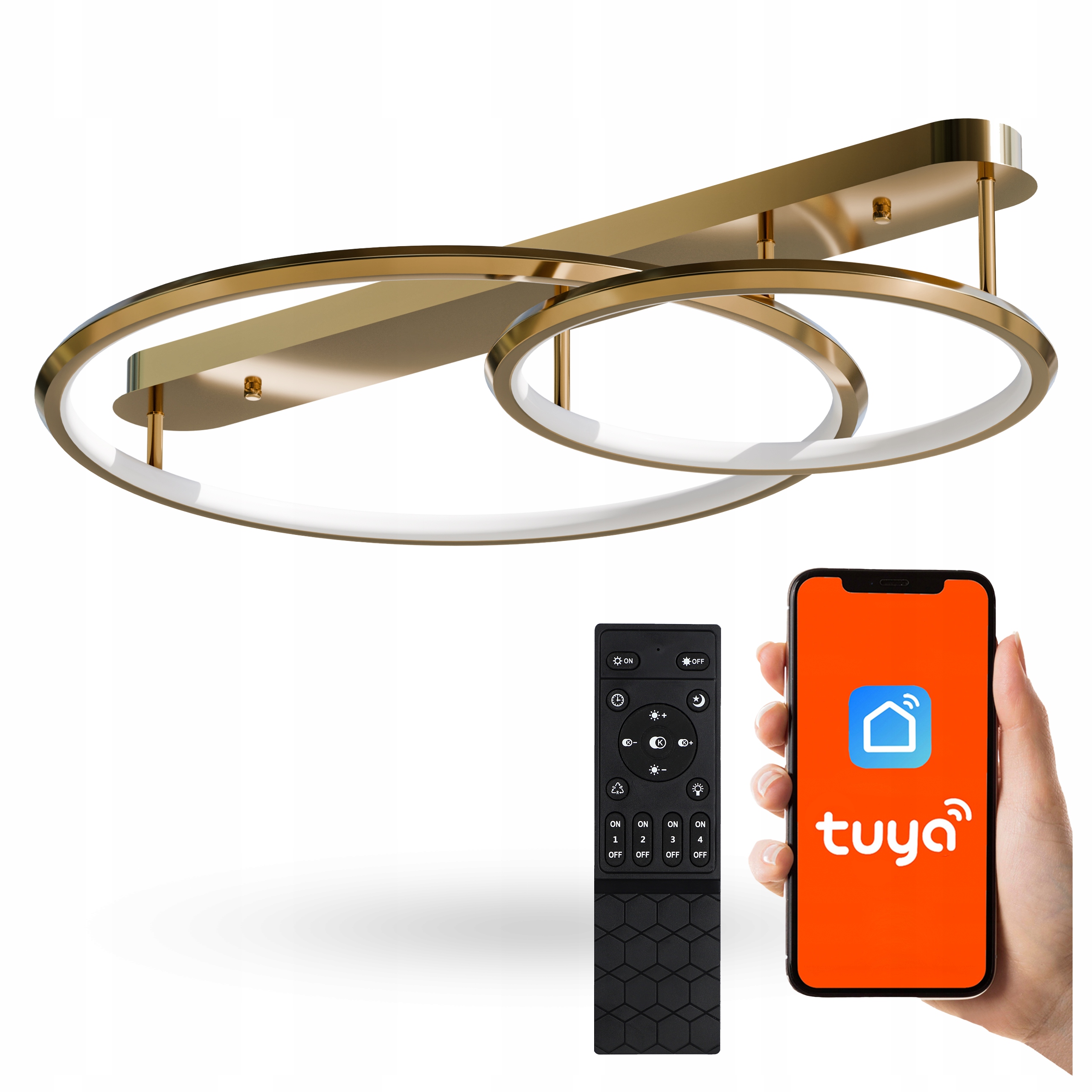 Złota Lampa Sufitowa Led Plafon Natynkowy Tuya Aplikacja Na Telefon Pilot