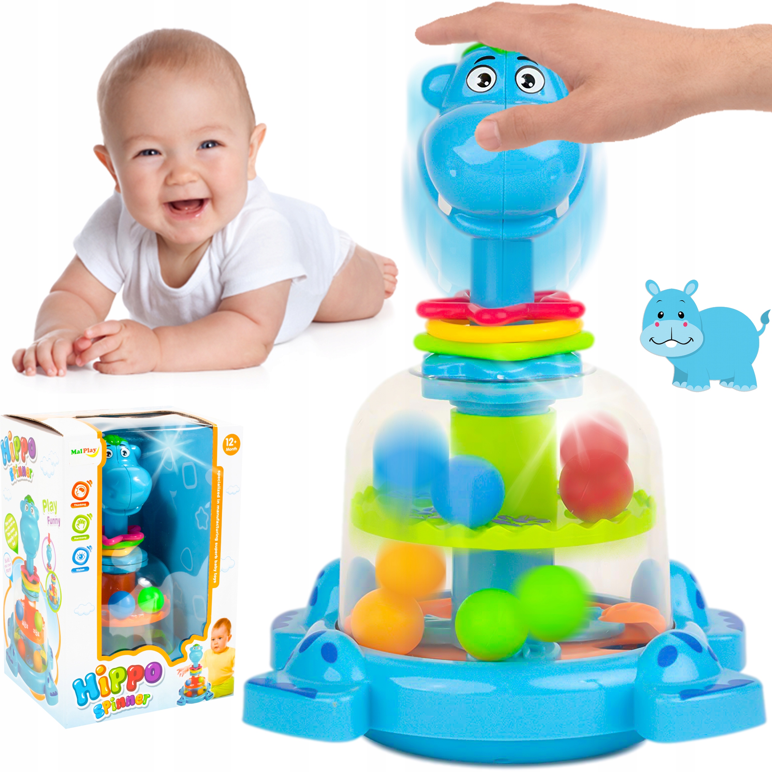 BĄCZEK INTERAKTYWNY HIPCIO KARUZELKA Z PIŁECZKAMI ZABAWKA DLA DZIECI HIPPO