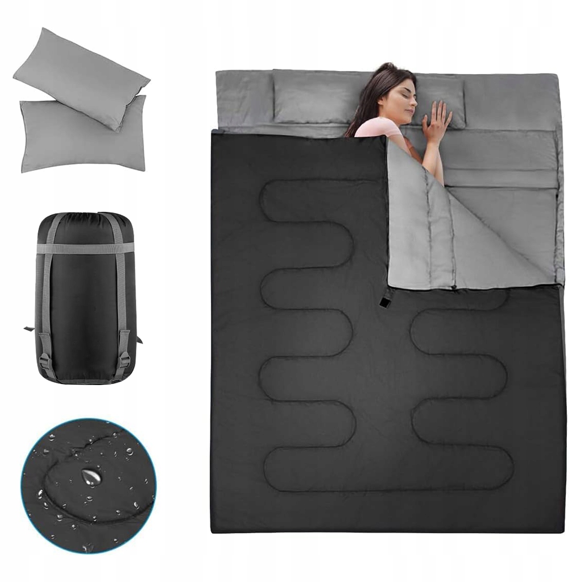 PODWÓJNY ŚPIWÓR DWUOSOBOWY TURYSTYCZNY DLA DWÓCH OSÓB CIEPŁY DUŻY 150 x 220 Rodzaj syntetyczne