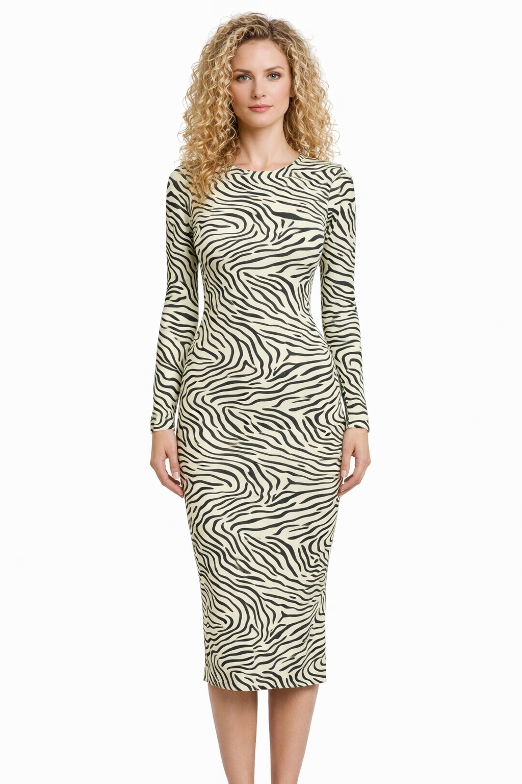 Patrizia Pepe Šaty MIDI S Dlouhým Rukávem Zebrový Potisk S I1K