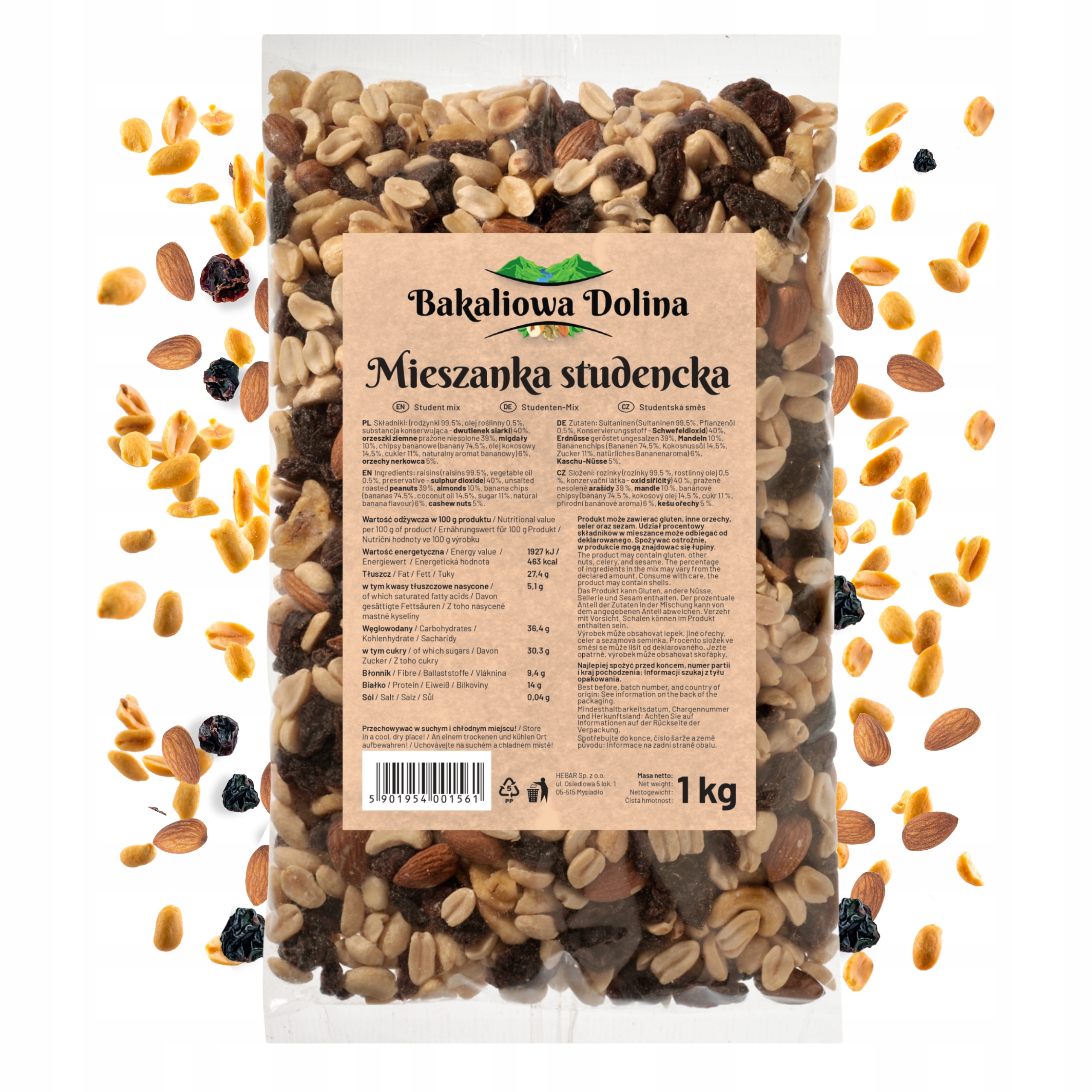СТУДЕНЧЕСКАЯ СМЕСЬ 1 КГ МИКС ОРЕХИ ЗДОРОВАЯ ЗАКУСКА