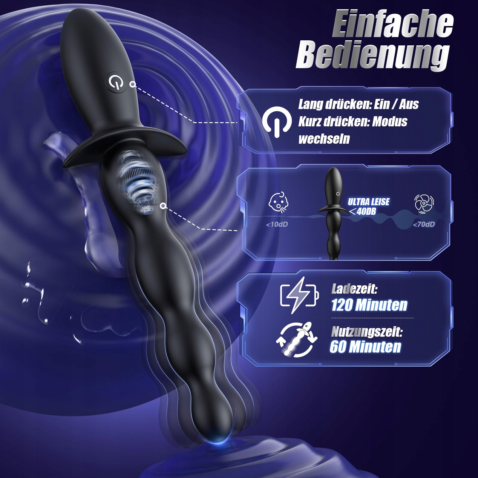 TAGNAFF Wibrator Analny Dildo Plug Dla Początkujących 9 Wibracji Prostata — miniatura 8