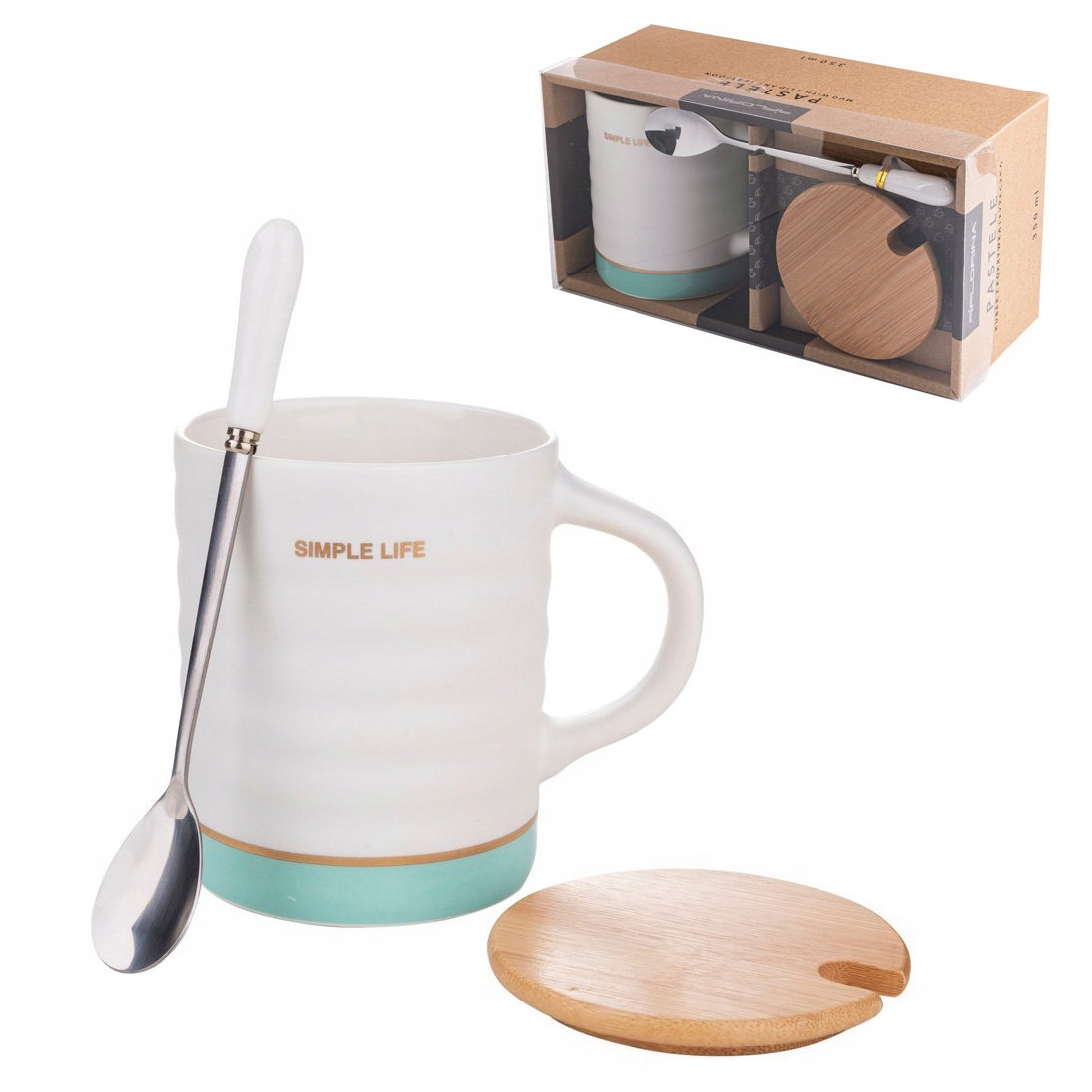 

Kubek ceramiczny z pokrywa łyżeczka Pastele350ml
