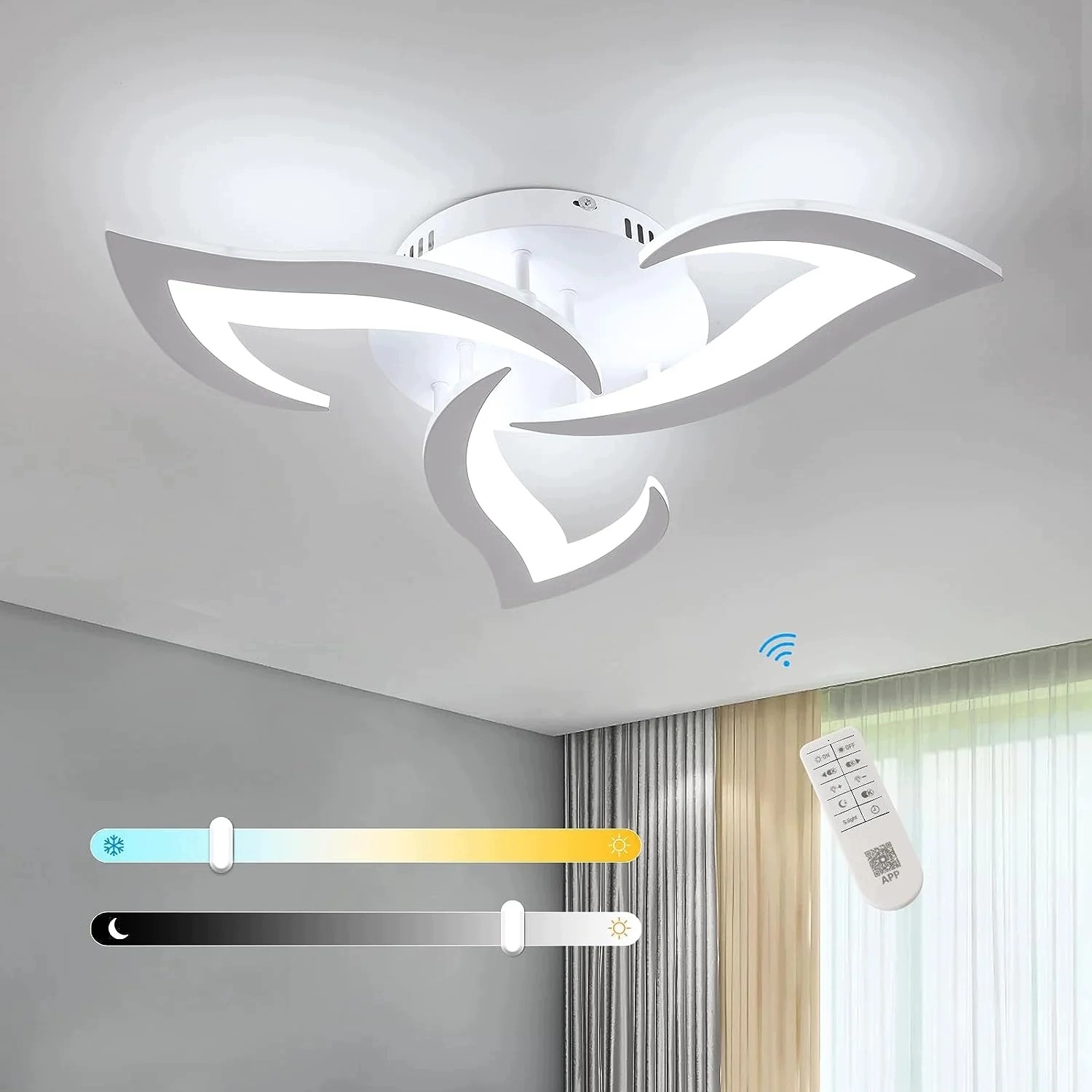 Stropní svítidlo Led lustr bílý moderní s dálkovým ovládáním do ložnice 35W