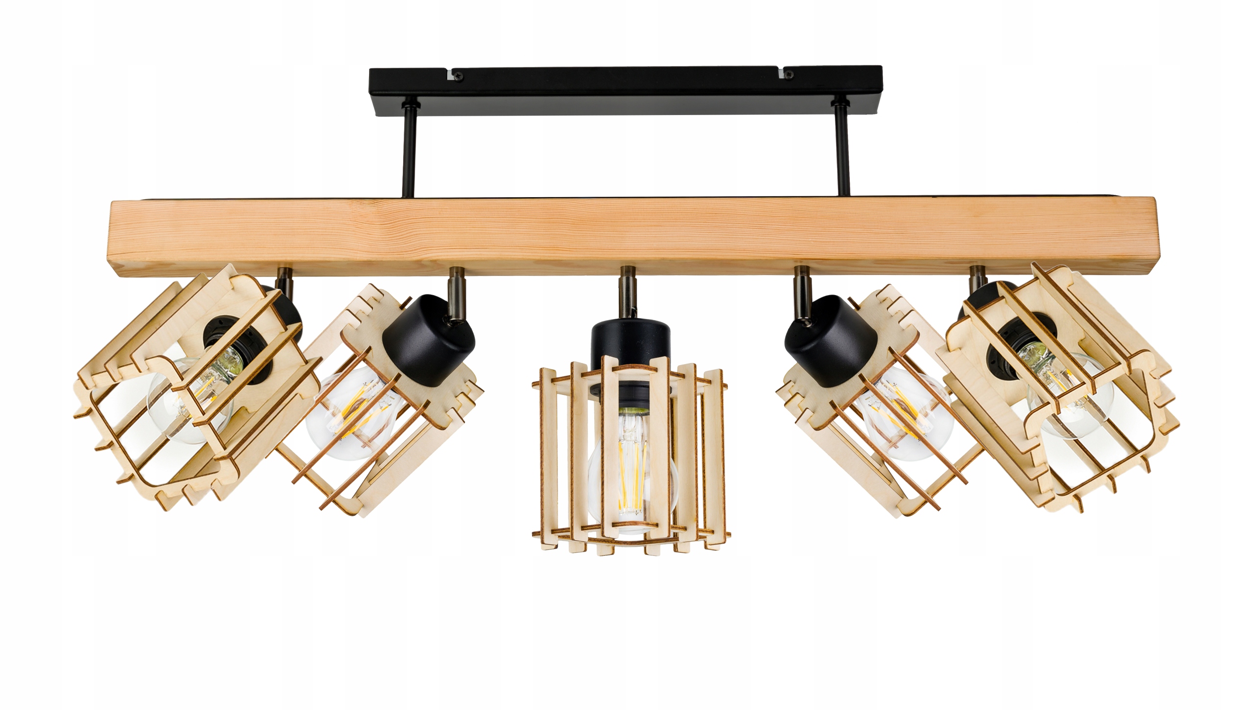 Dřevěná stropní lampa Lustr Stropní Svítidlo Loft Černá na 5x Klosz E27