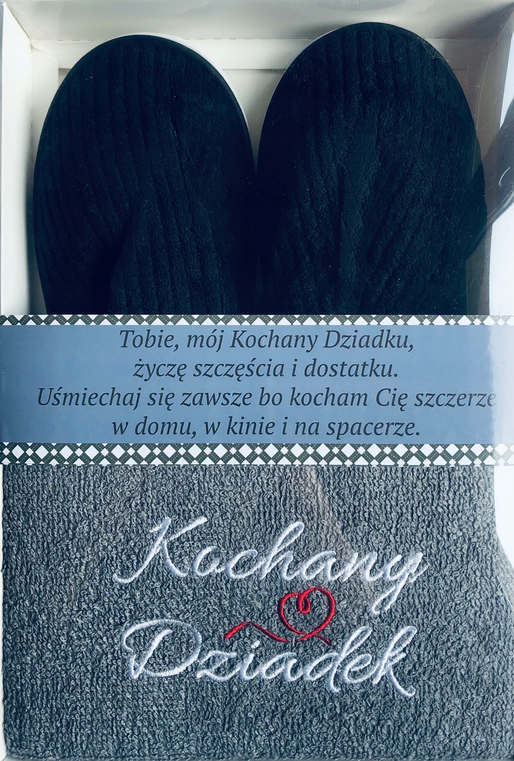 Zestaw prezentowy z ręcznikiem "Kachany Dziadek" i kapciami - mix kolorów w ozdobnym opakowaniu — 5