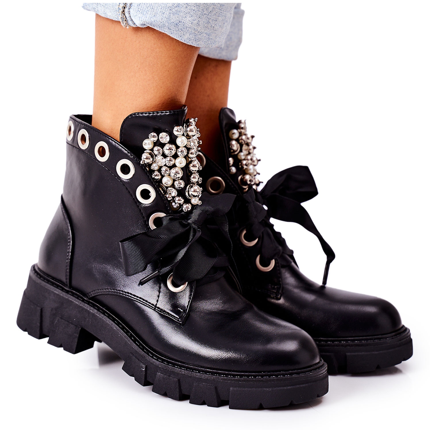 

Czarne Skóra ekologiczna Buty Botki PS1 r.39