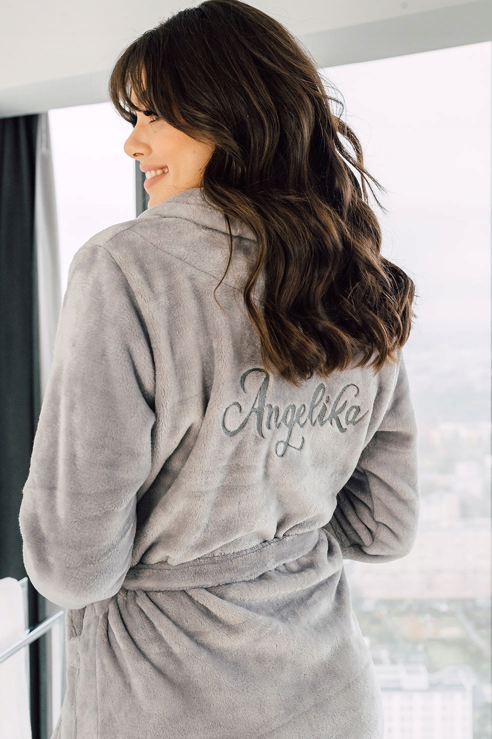 Dámský vyšívaný župan šedý teplý tlustý vánoční dárek pro ni