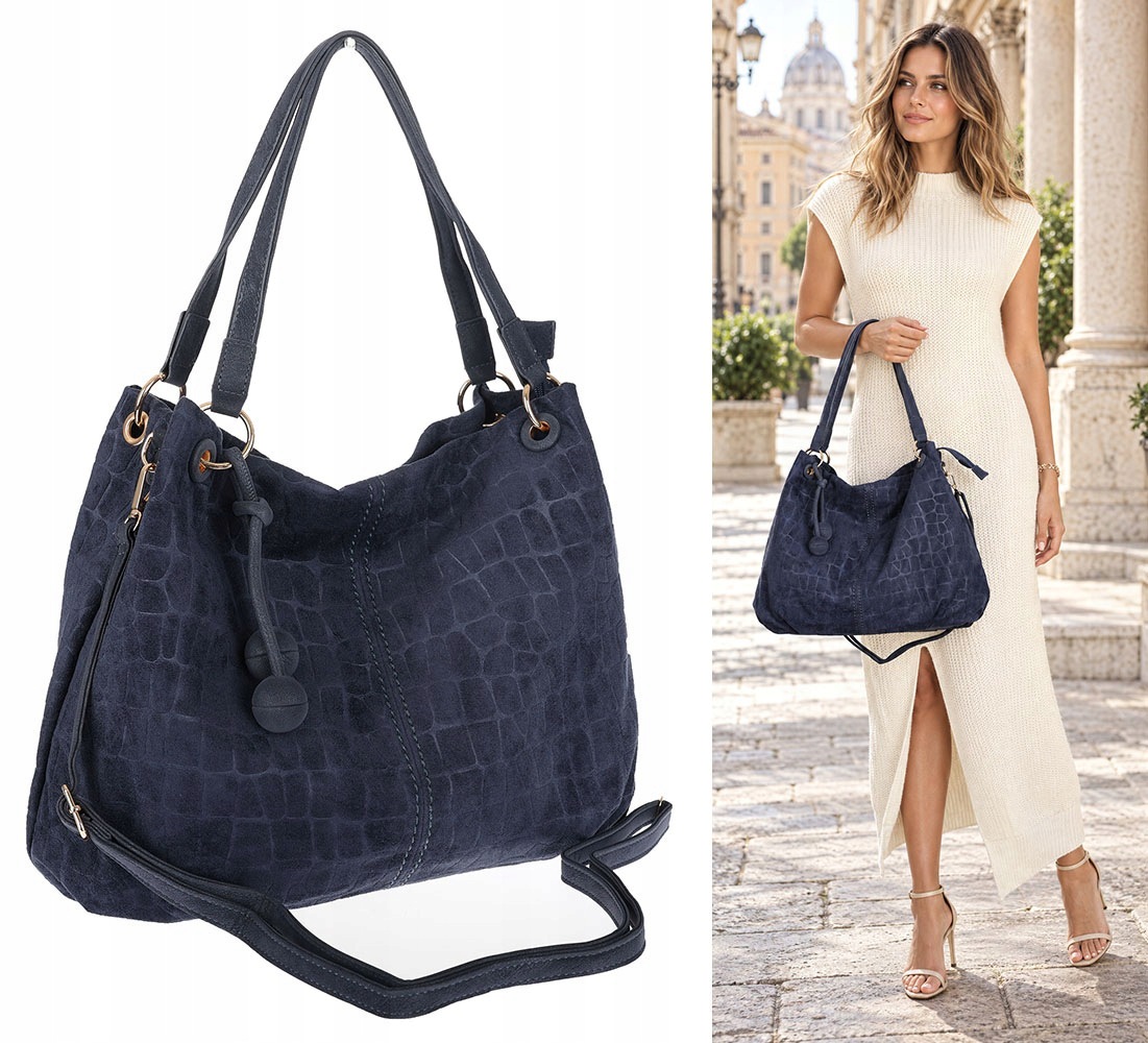 Dámská shopper kabelka prostorná semišová taška přes rameno HL004 Tmavě modrá
